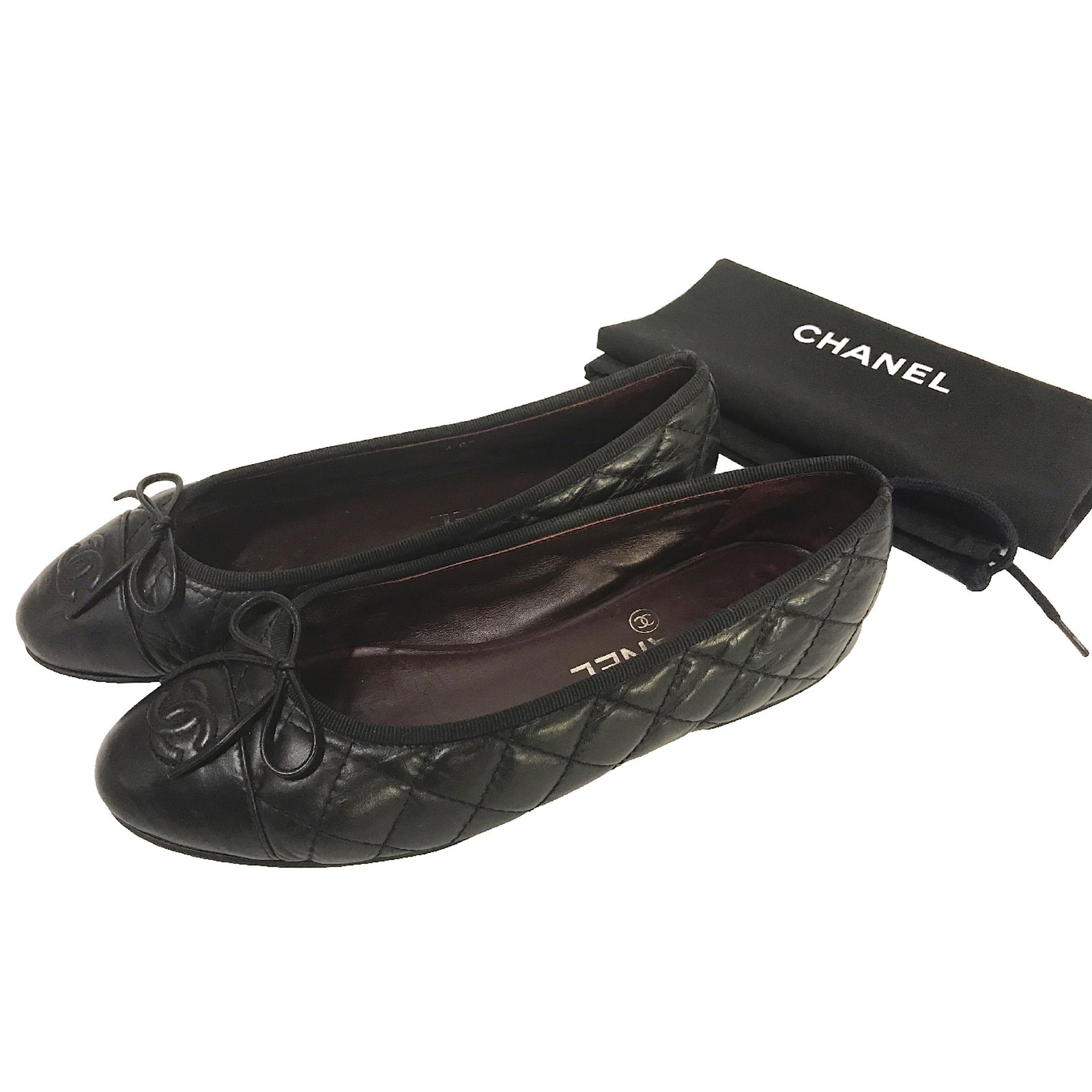 Chanel Black Quilted Cap Toe Ballet Flats at Jill's Consignment