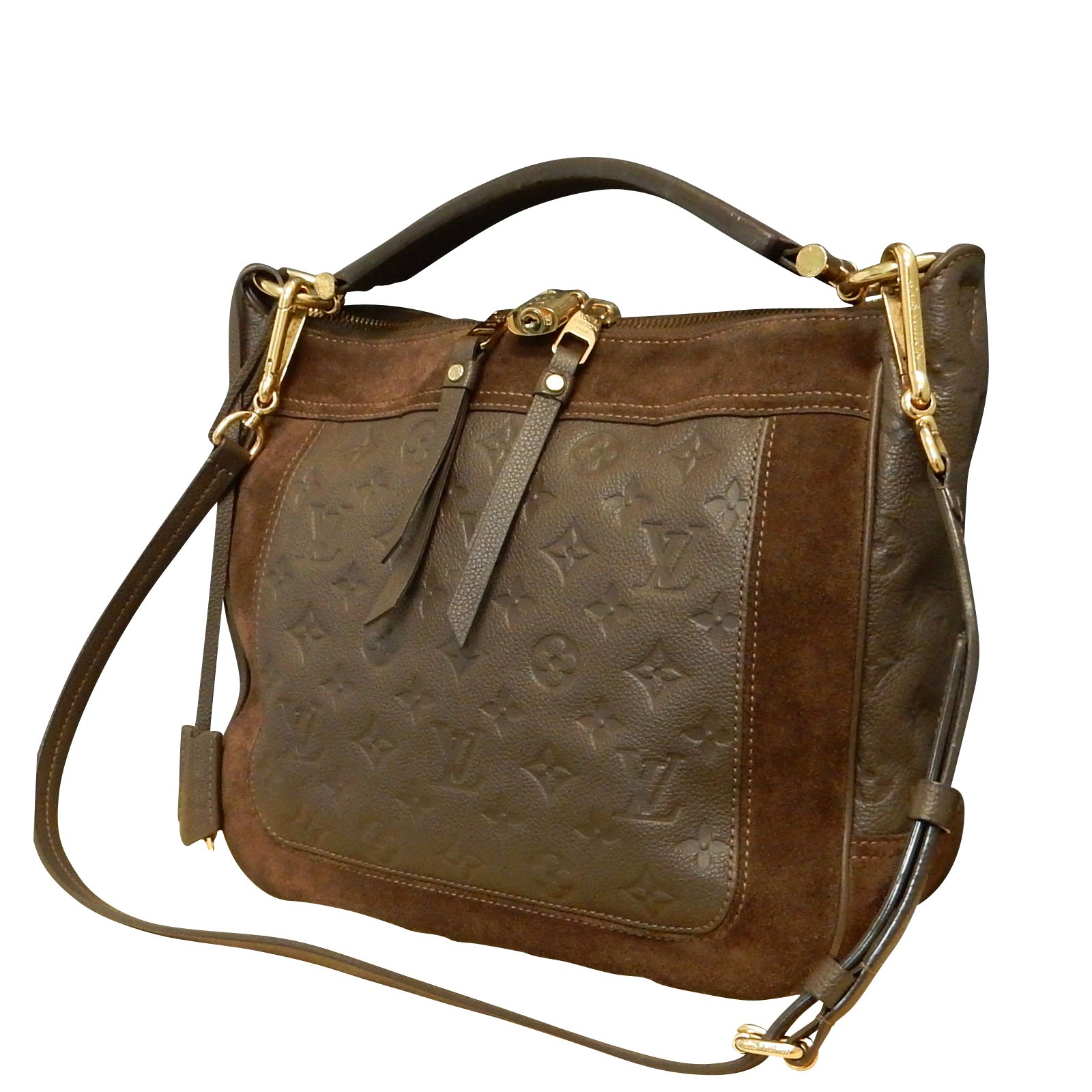 Louis Vuitton PM Bold Print Handbags Suede Brown ref.86908 - Joli Closet