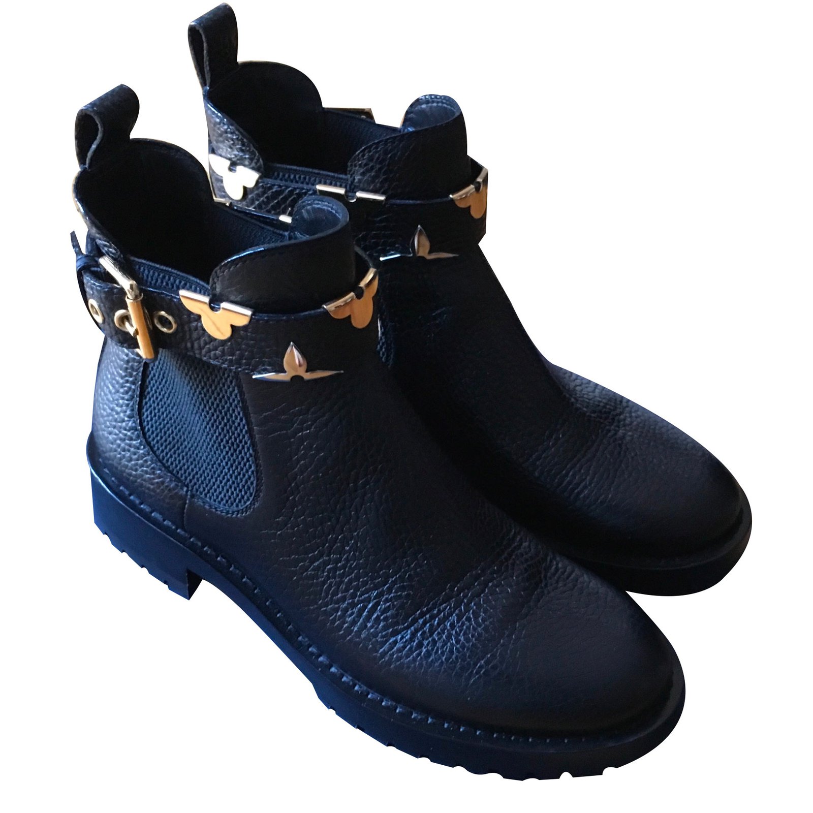 Louis Vuitton Boots RIDE FLAT Ankle Boots Leather Black ref.87735 - Joli Closet