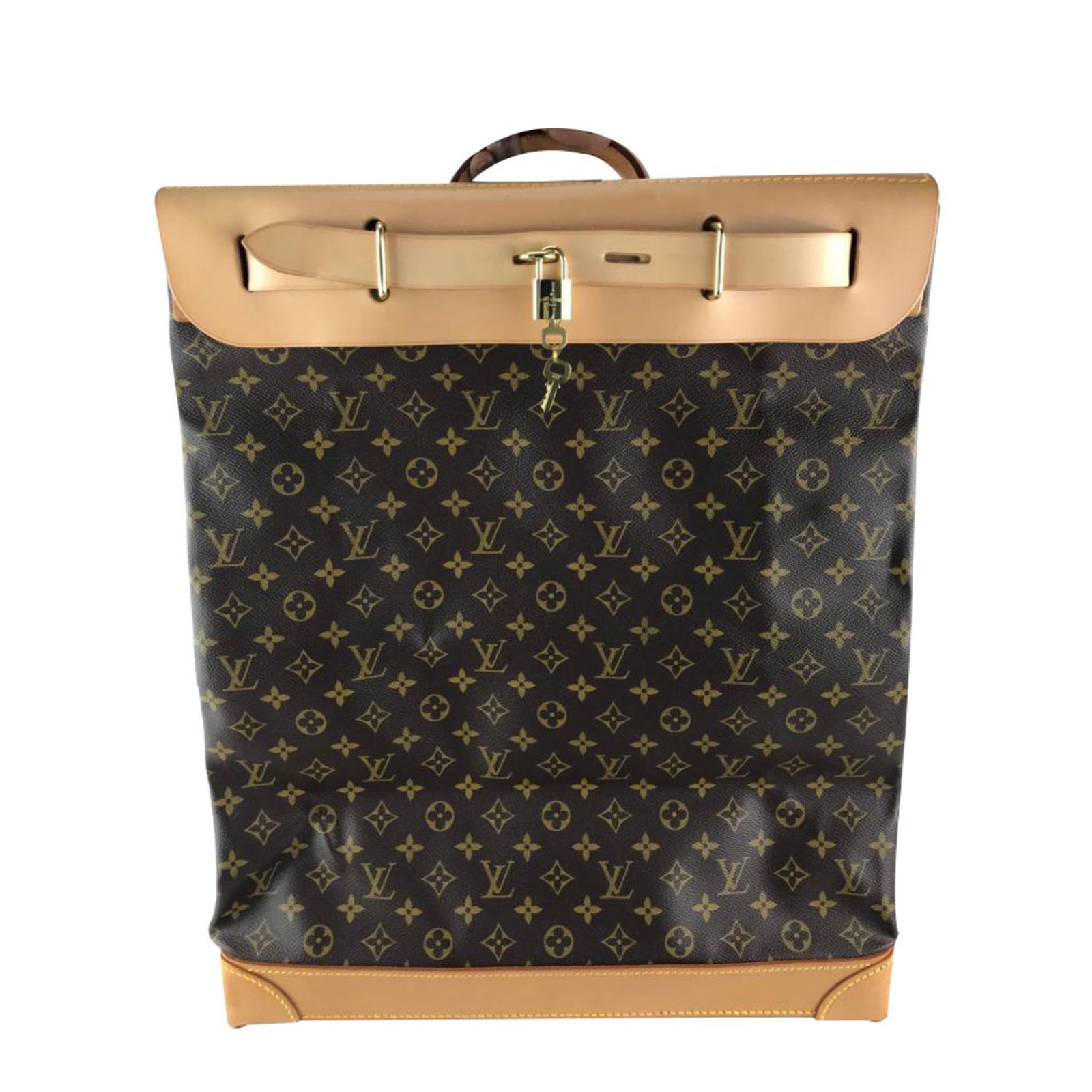 The famous Louis Vuitton Steamer bag, good original condition. Monogram  canvas and natural leather.