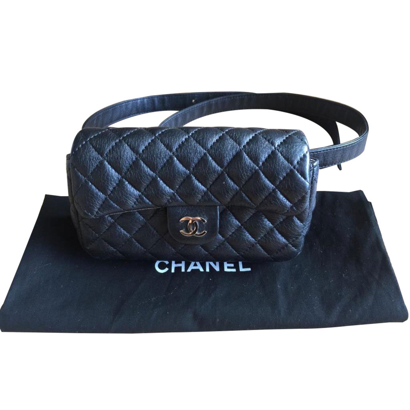 Chanel Blue Caviar Leather Captain Gold Waist Bag