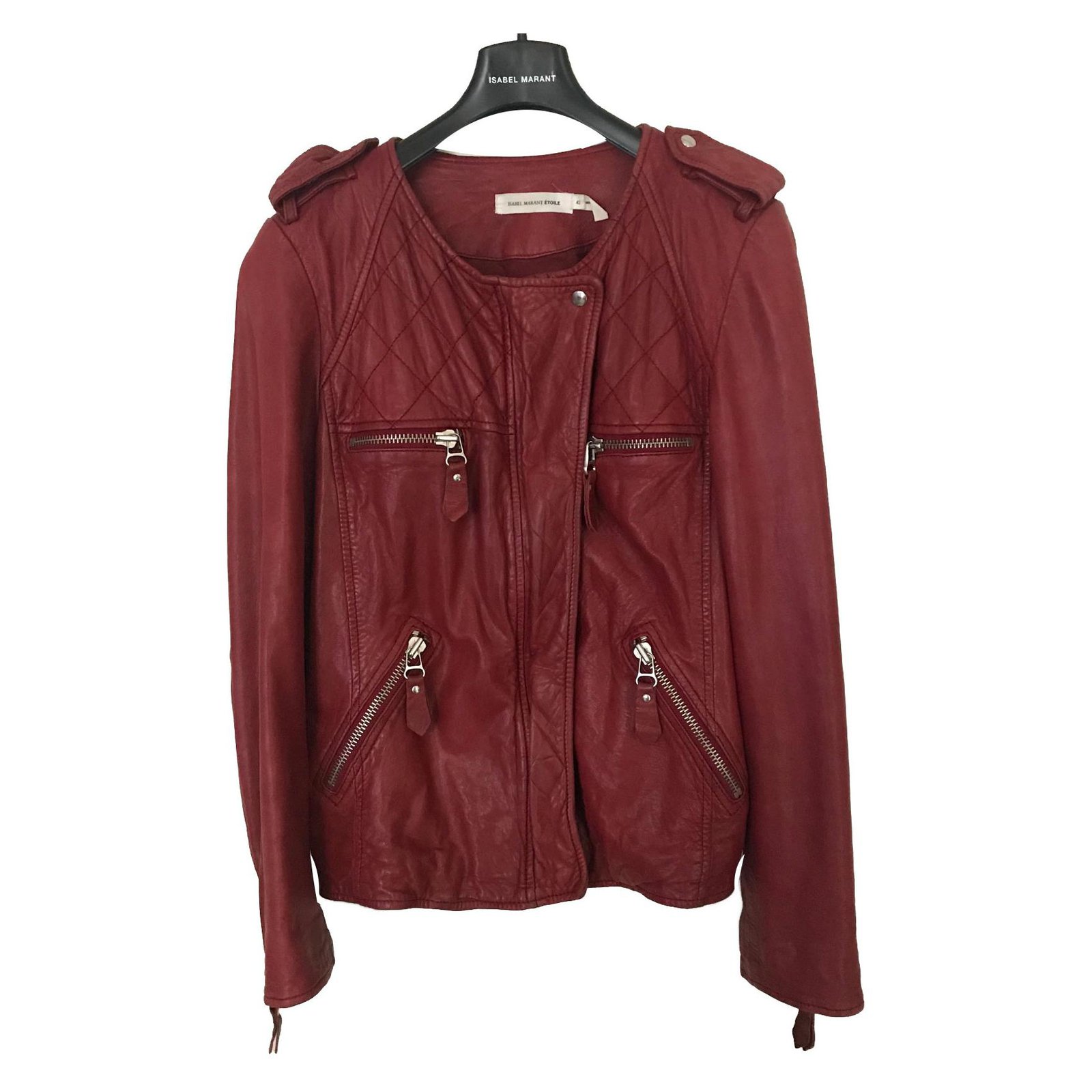 Vedholdende opføre sig Gentage sig Isabel Marant Etoile Biker jacket Dark red Leather ref.88725 - Joli Closet