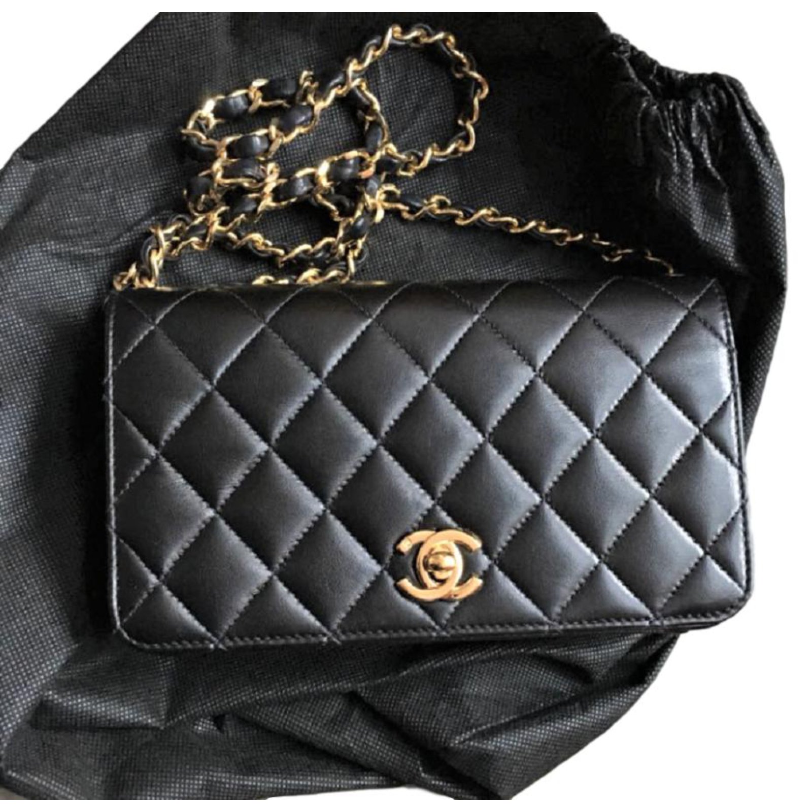 chanel leather chain wallet