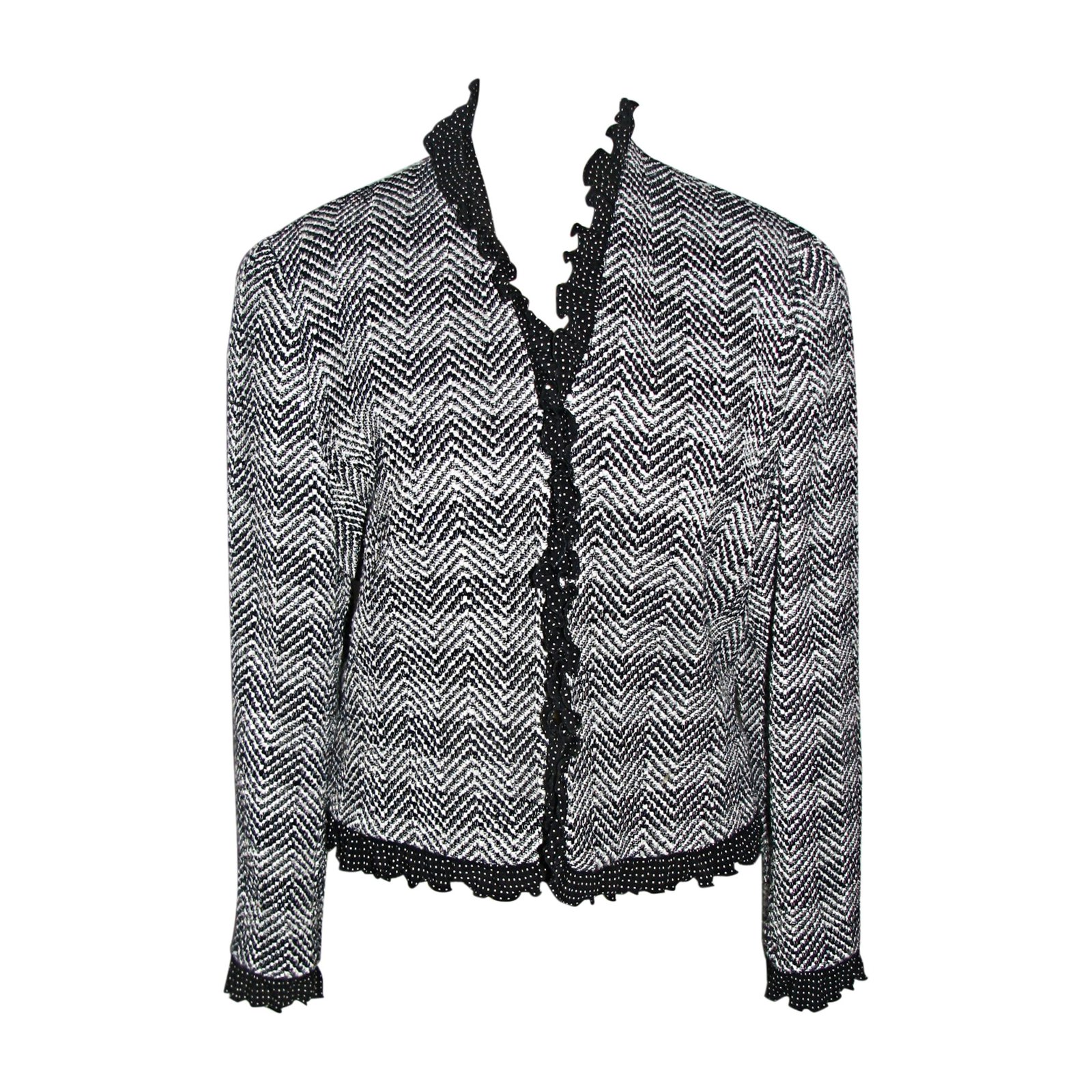 Escada Wool blend blazer with ruffles and silk lining Black White