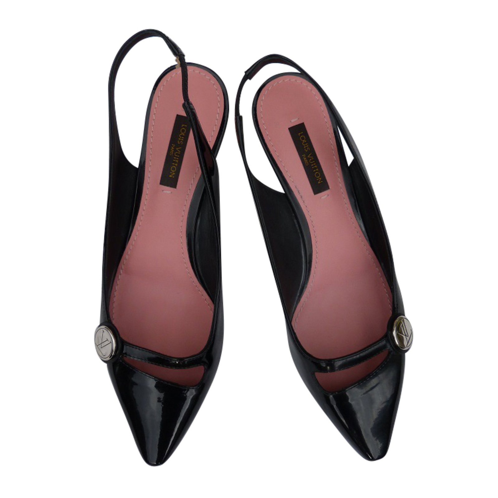 Louis Vuitton Black Patent Leather Slingback Sandals Size 36.5 Louis Vuitton