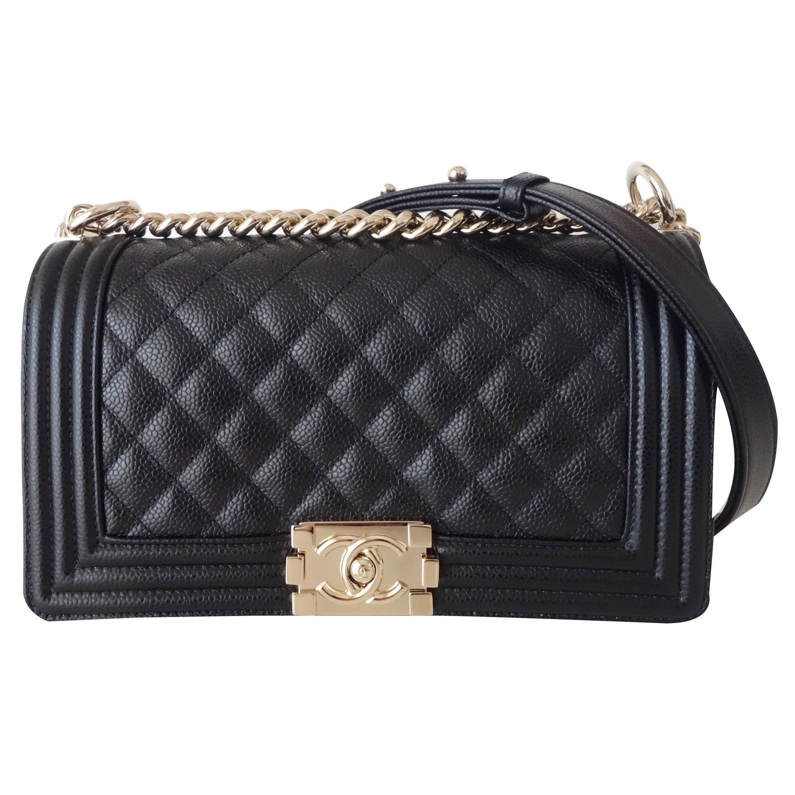 Chanel W/ card and Box Medium Enchained Boy flap bag Black Leather  ref.221486 - Joli Closet