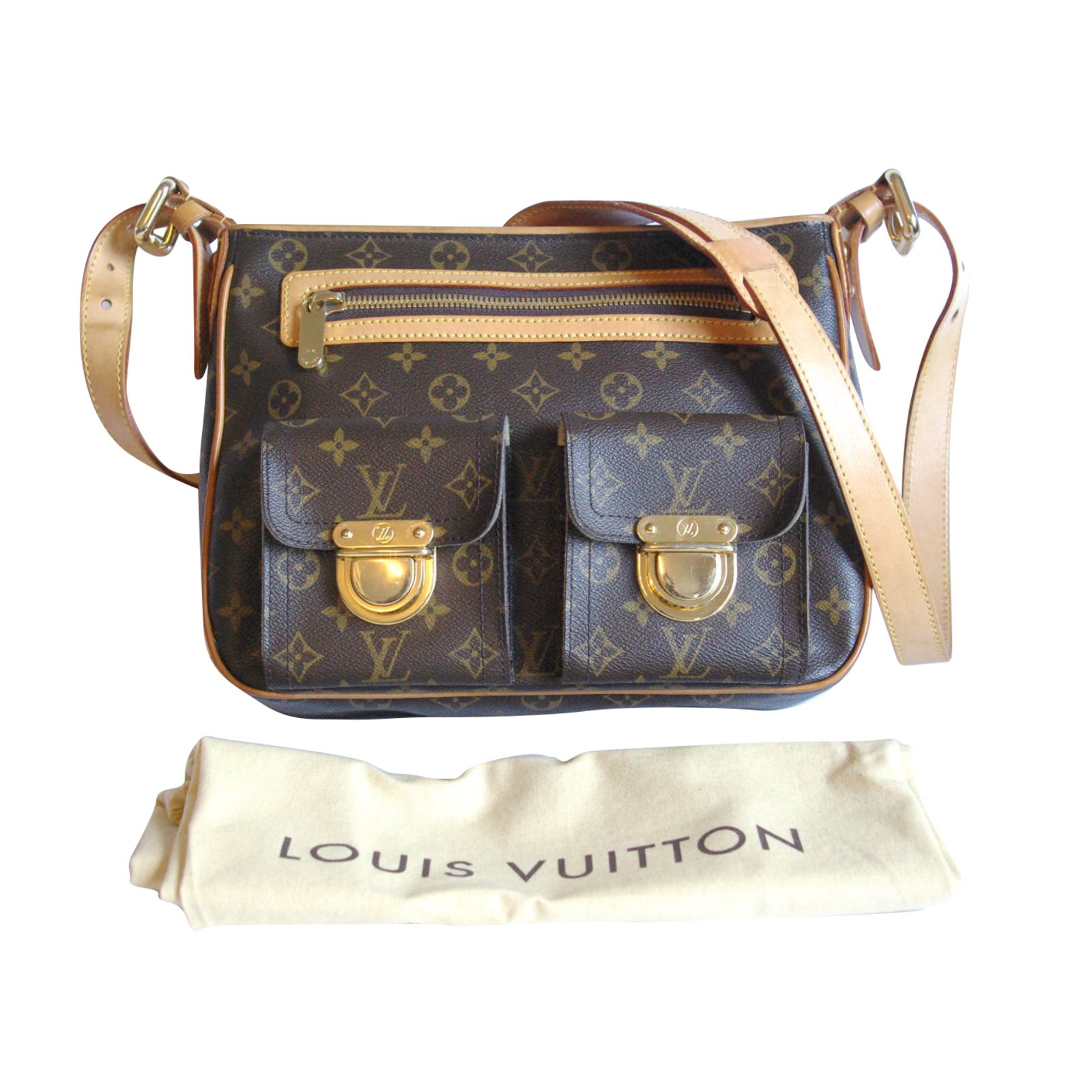 Louis Vuitton Hudson Brown Beige Leather Cloth ref.89629 - Joli Closet