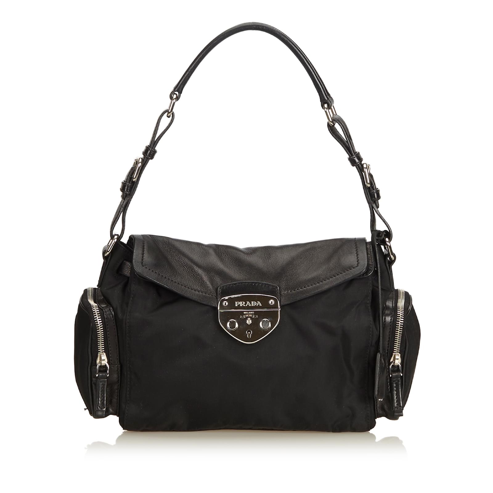 Prada Nylon Shoulder Bag Black Leather Cloth ref.89782 Joli Closet