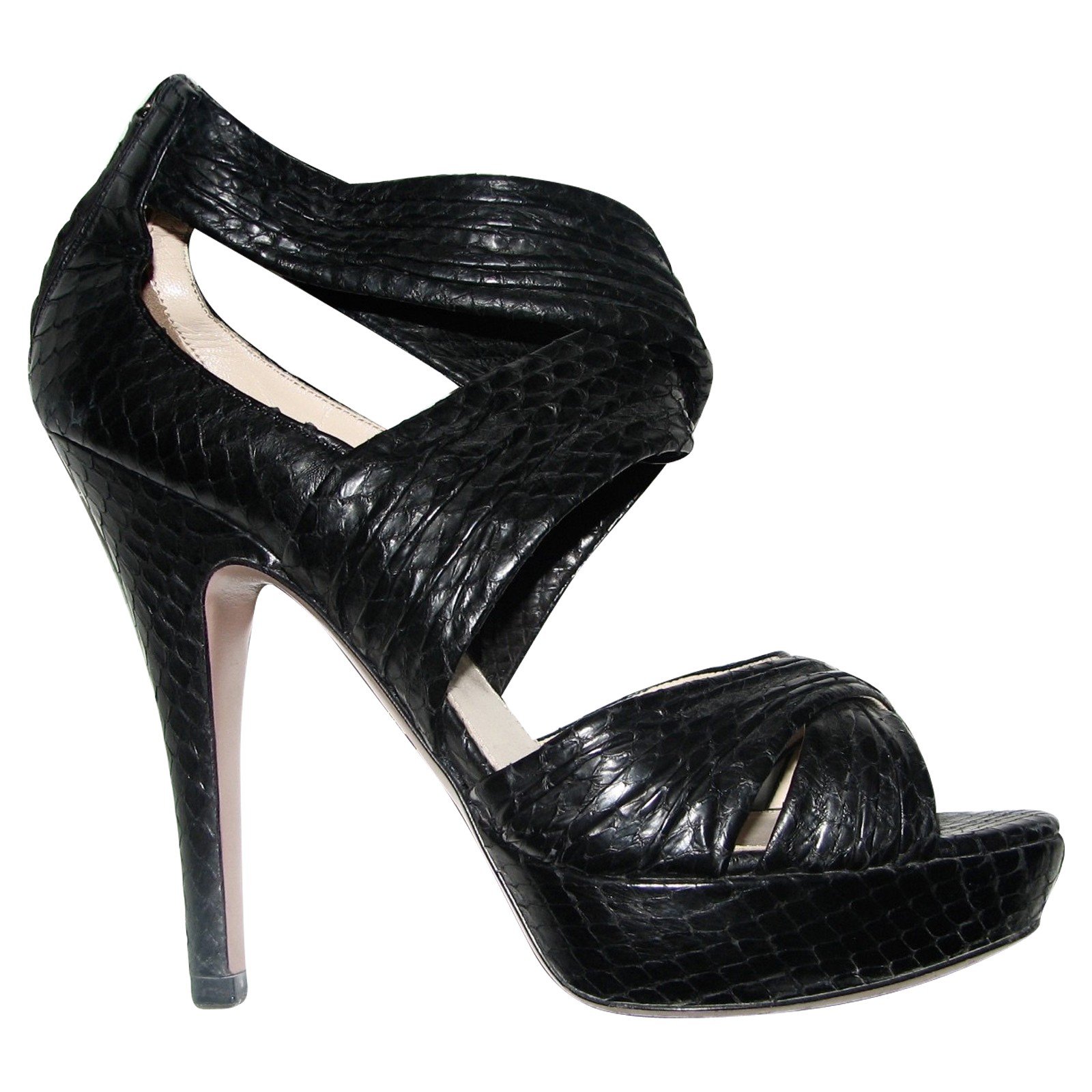 black and white snakeskin heels