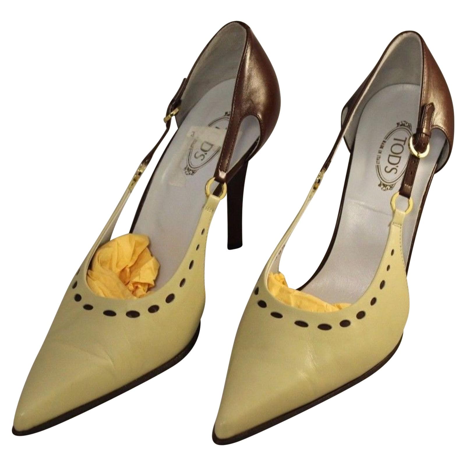 Tod's Heels Brown Cream Leather ref.90071 Joli Closet