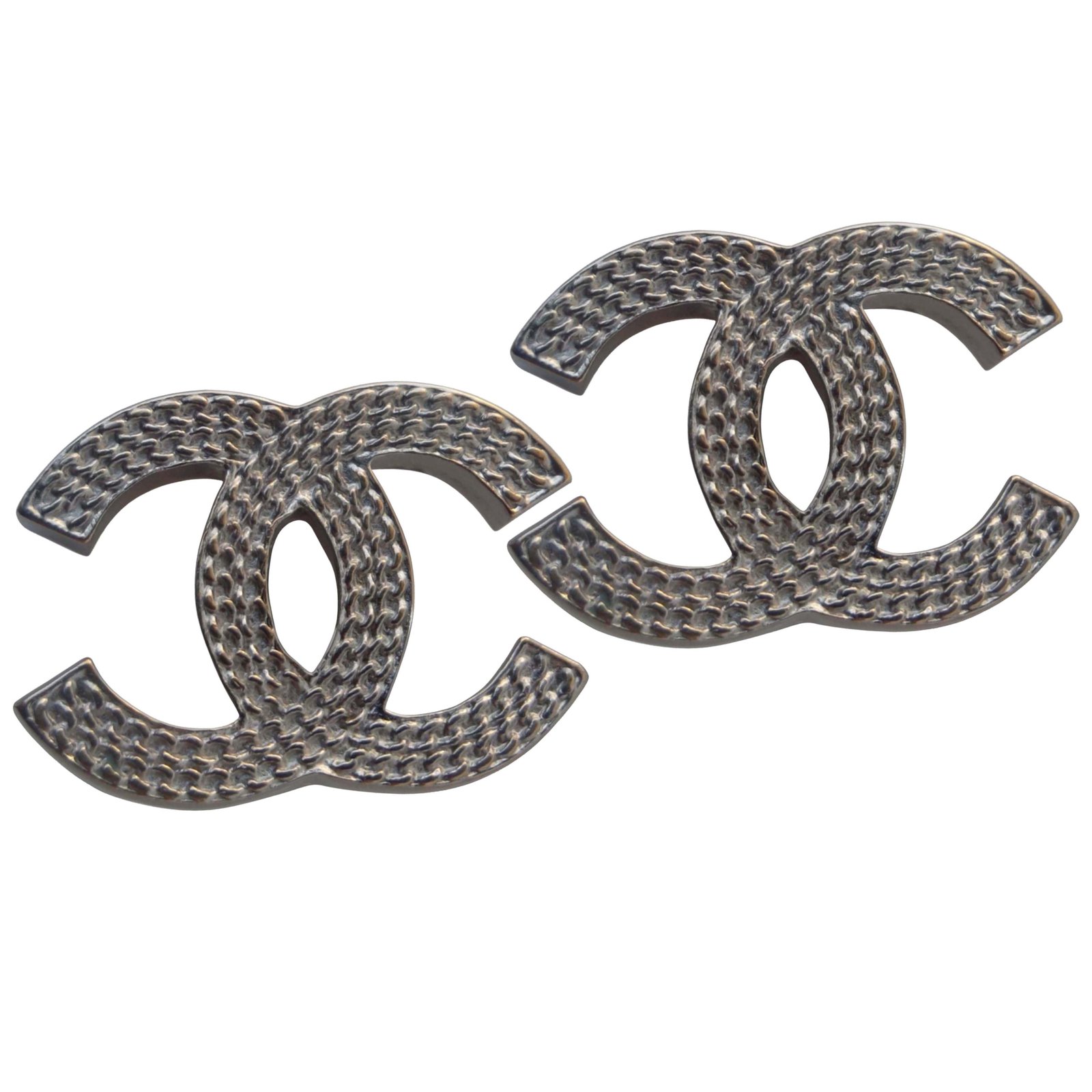 Chanel Logo clip earrings White Metal  - Joli Closet