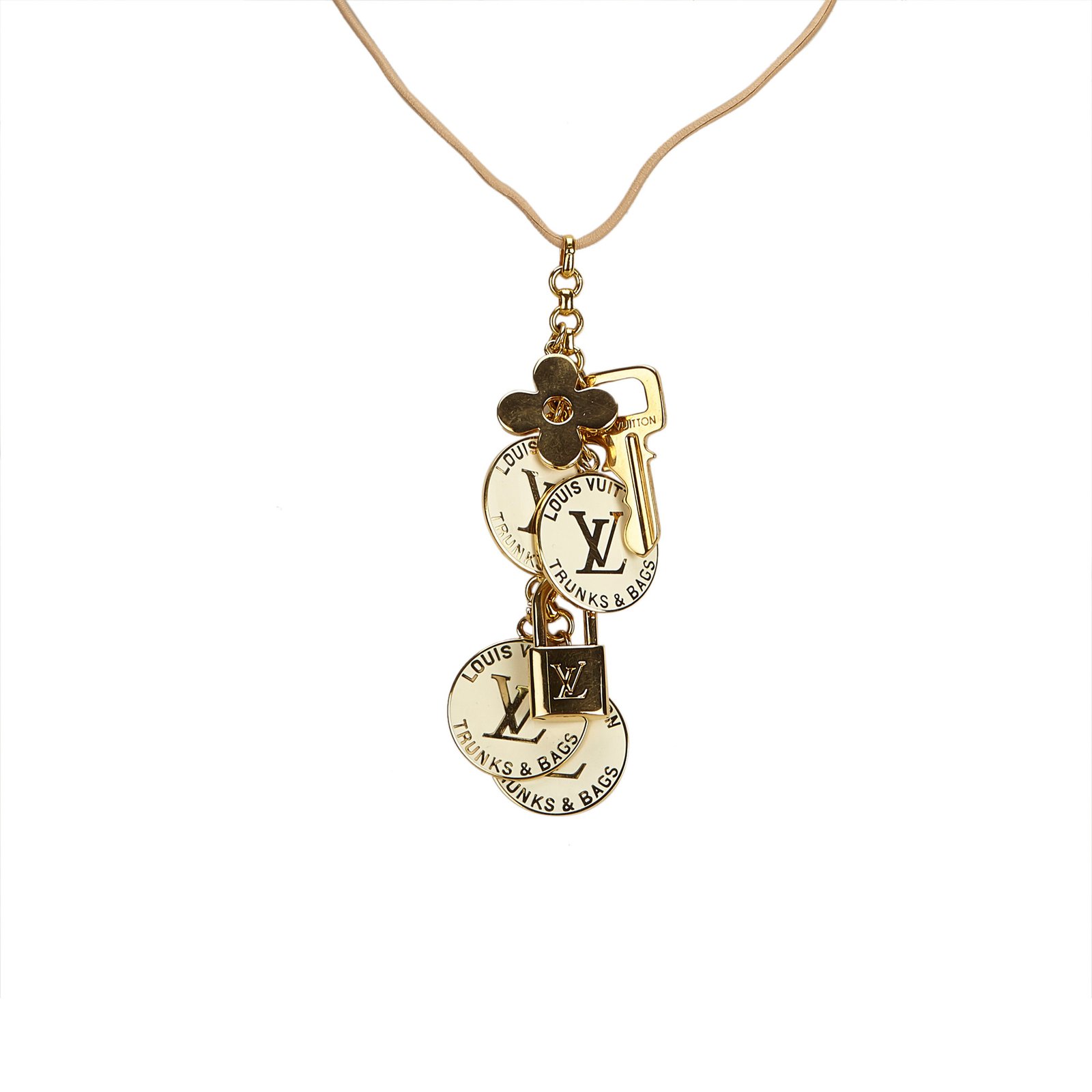 Louis Vuitton Metallic Pendant Choker Brown Beige Golden Leather ref.90494  - Joli Closet