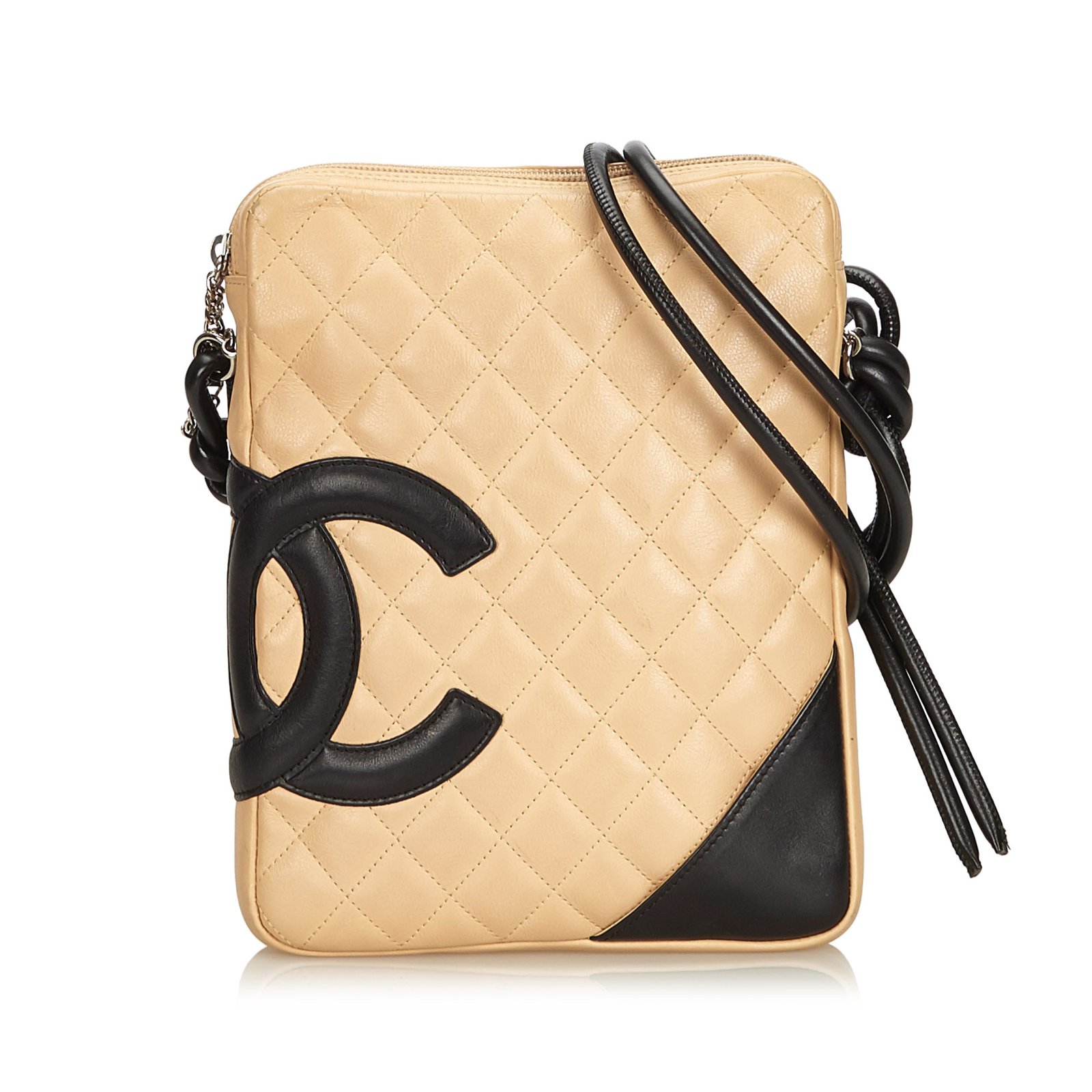 Chanel Cambon Line Crossbody Bag Brown Black Beige Leather ref
