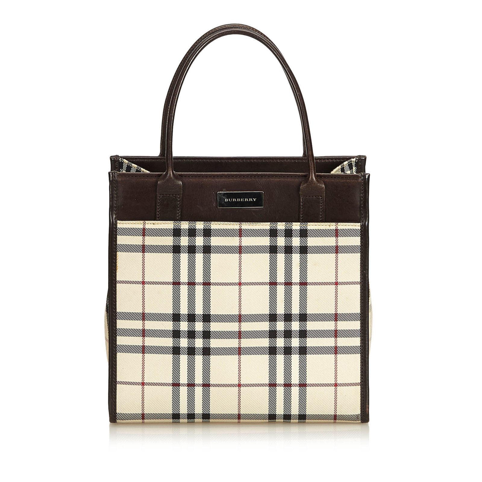 Burberry Plaid Coated Canvas Handbag Handbags Leather Other Cloth Burberry Plaid Coated Canvas Handbag Handbags Leather Other Cloth Brown Multiple