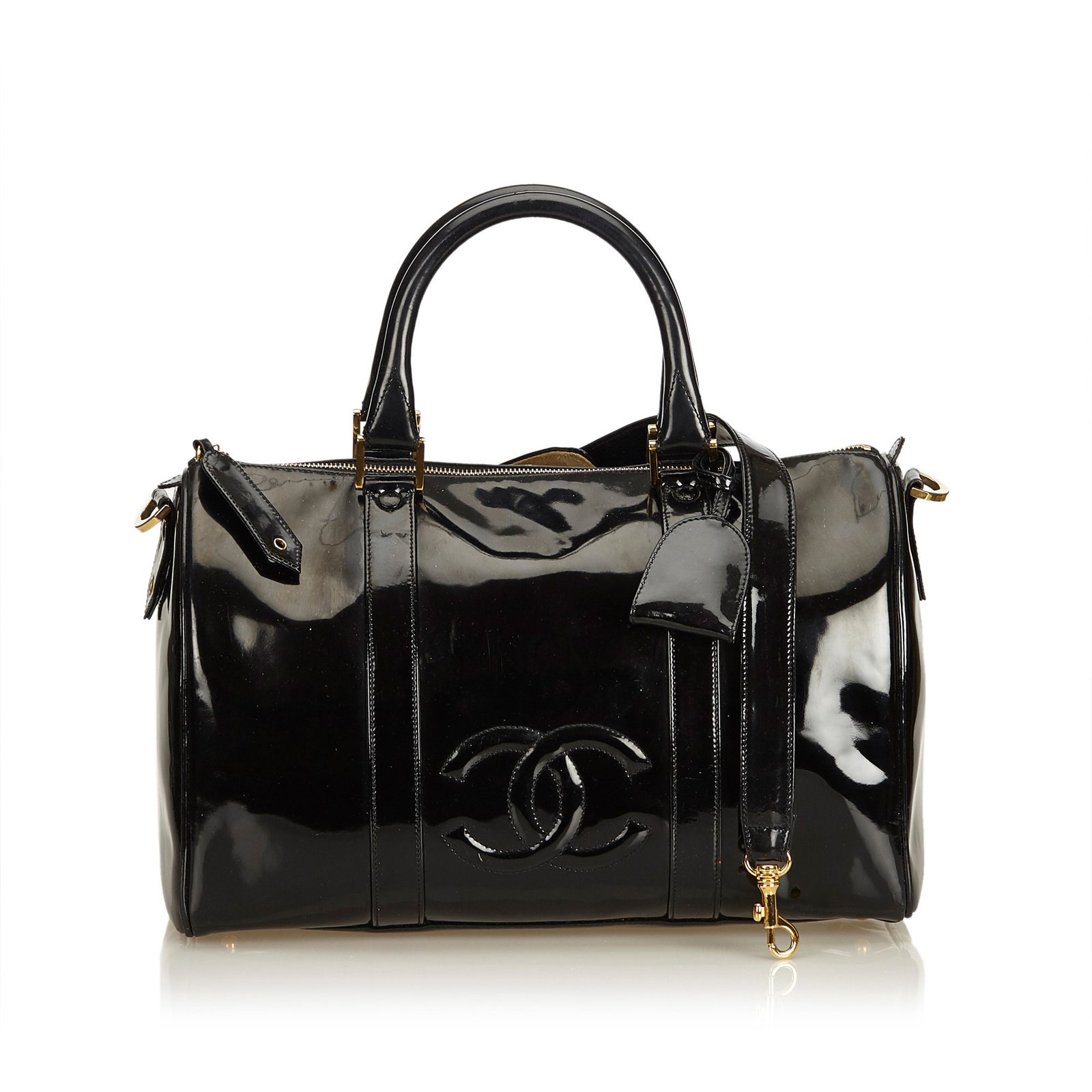 Chanel Patent Leather Boston Bag Handbags Leather,Patent leather Black ref.91347 - Joli Closet