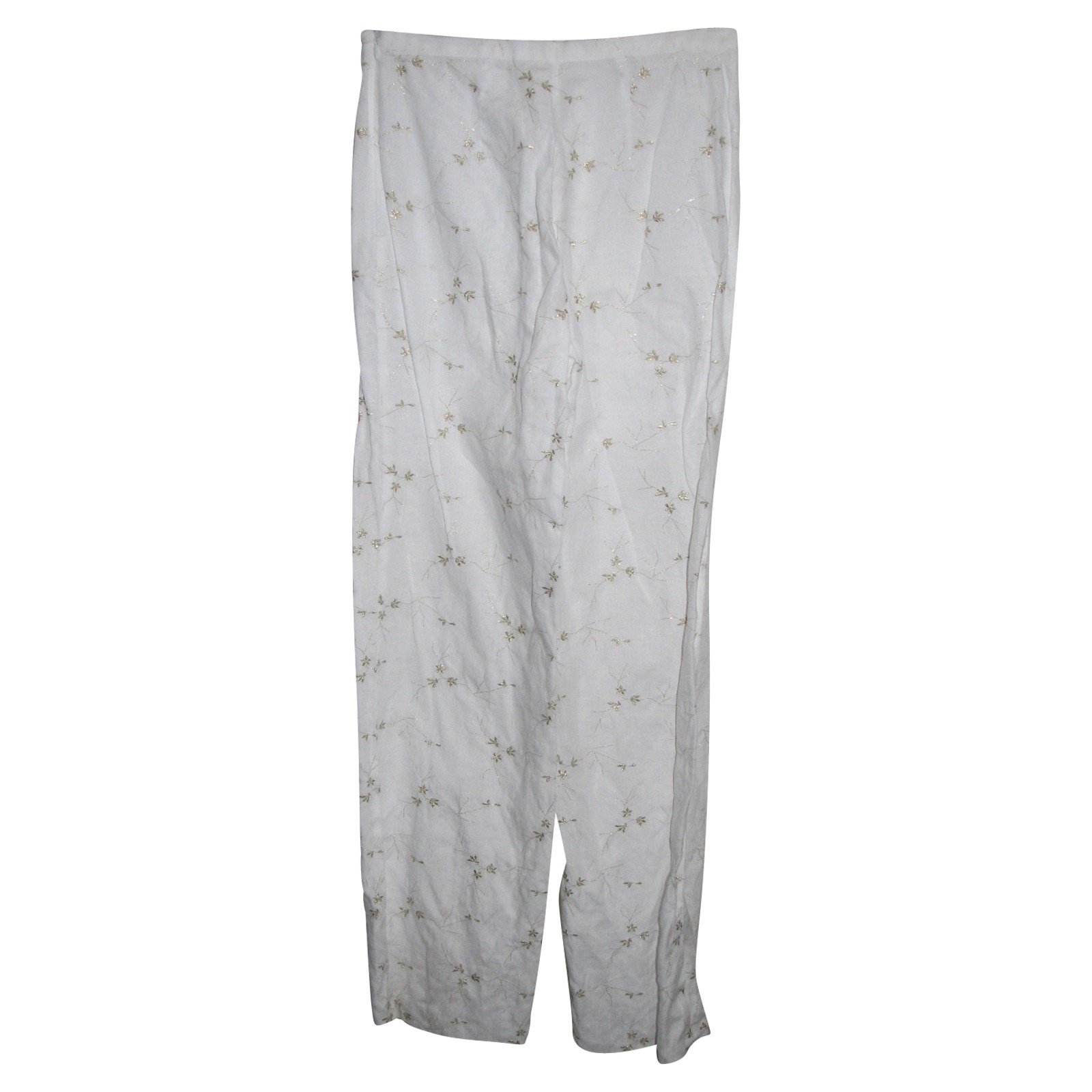 Escada Pants, leggings White Golden Linen Metal ref.91490 - Joli
