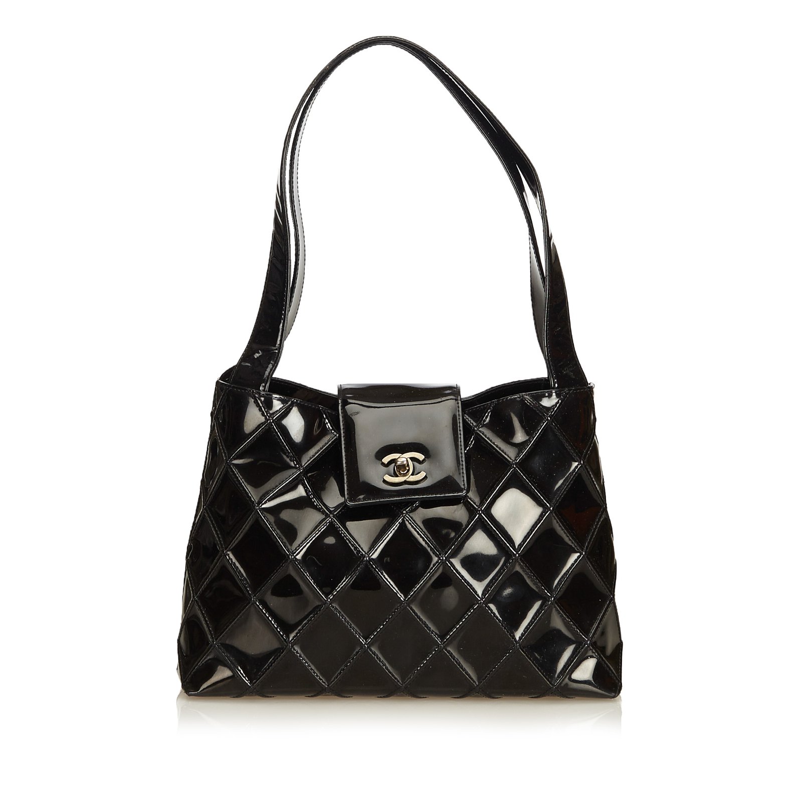 Chanel Vintage Chanel Black Patent Leather Shoulder Bucket Bag