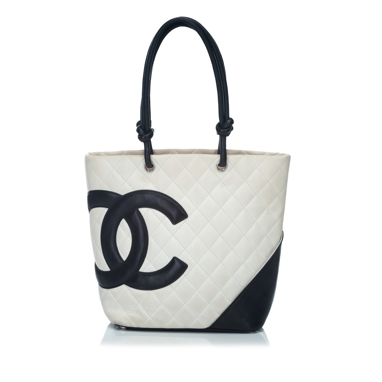 Chanel Cambon Line Tote Bag Black White Leather ref.91777 - Joli Closet