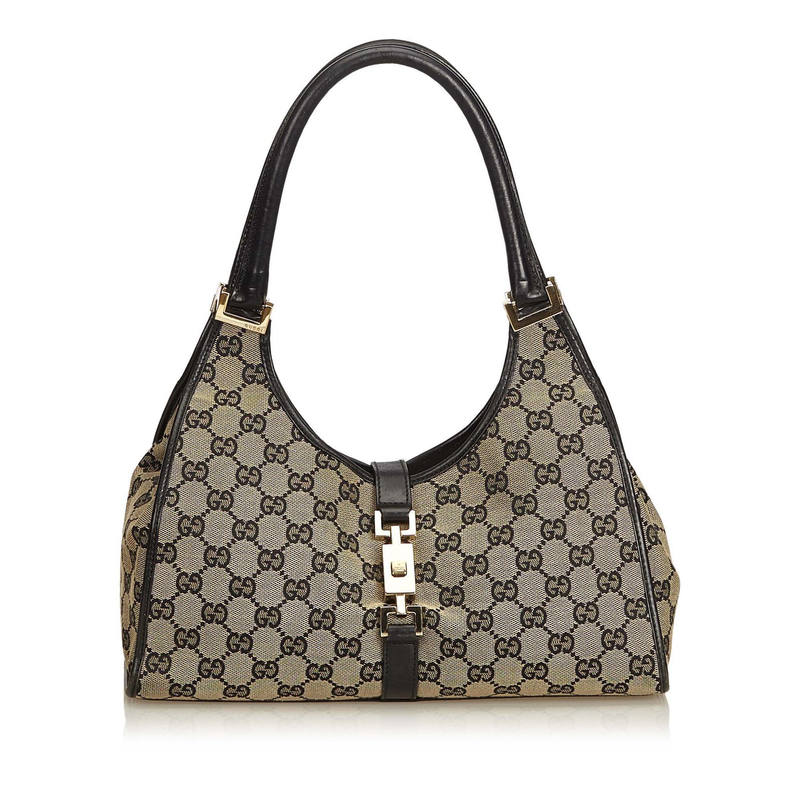 GUCCI Shoulder Bag 001-4015 Jackie canvas/leather/SilverHardware