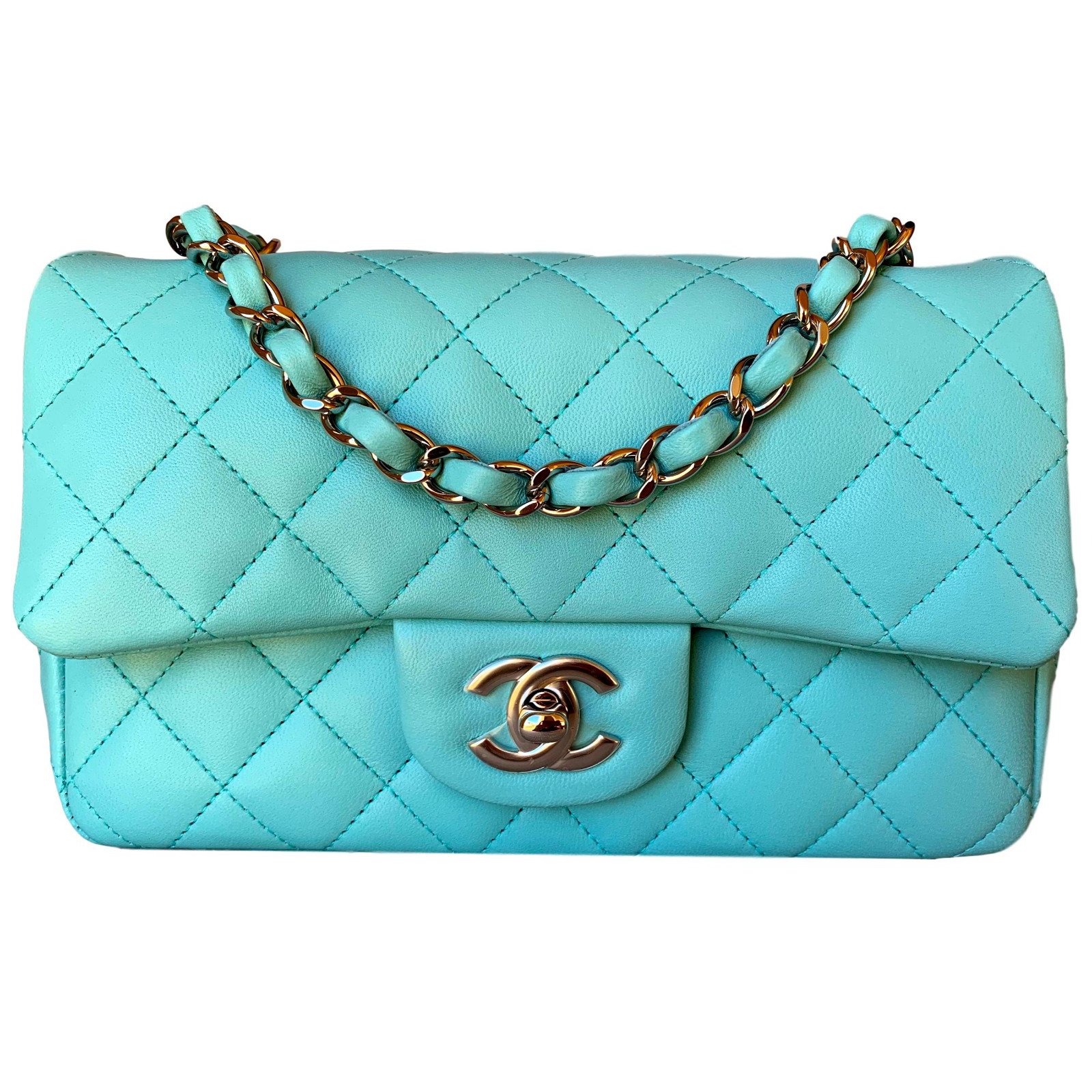 Chanel Classic Medium Flap 19S Iridescent Blue Quilted Lambskin Light Gold  Hardware