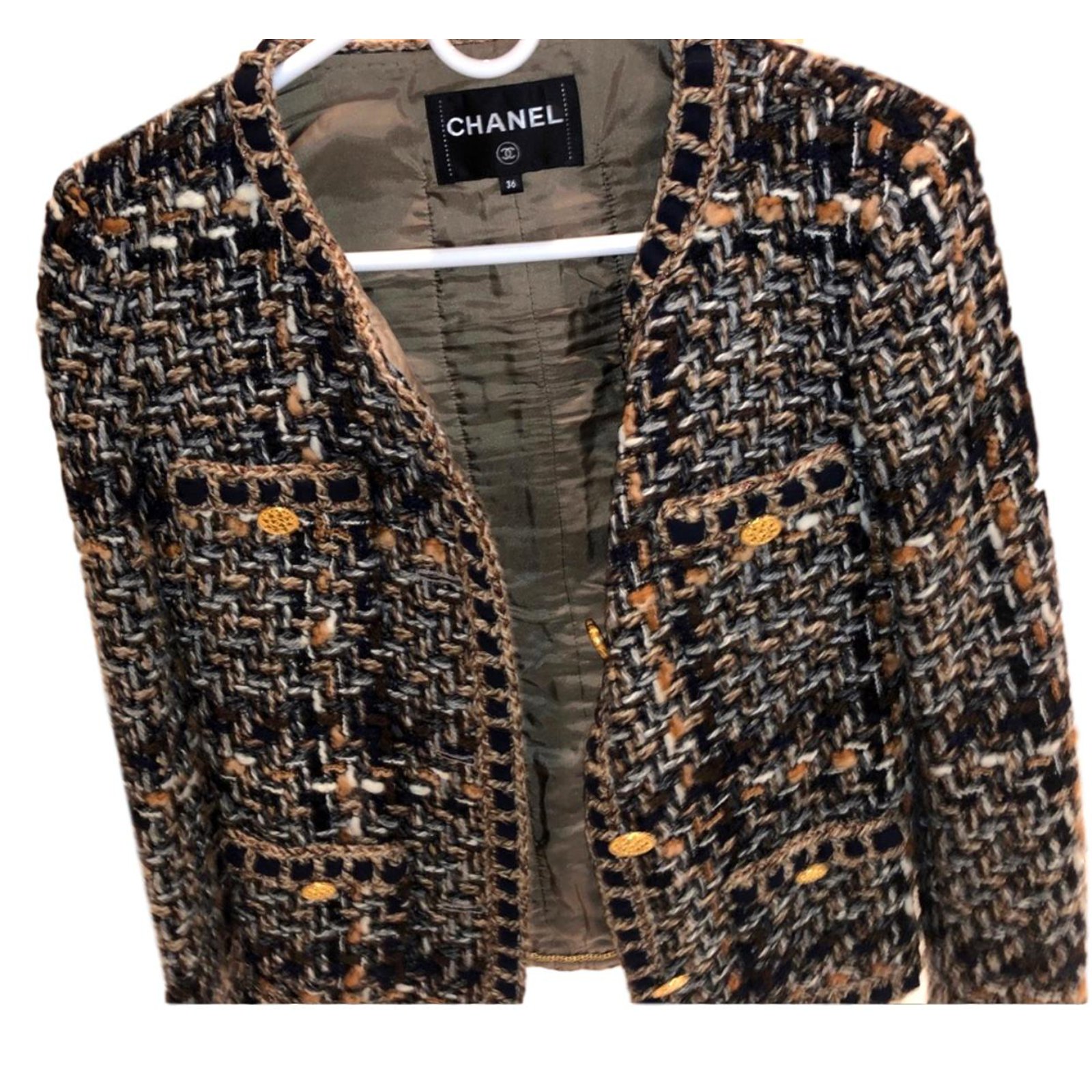 Jacket - Wool & silk tweed, dark green, brown, blue & green — Fashion