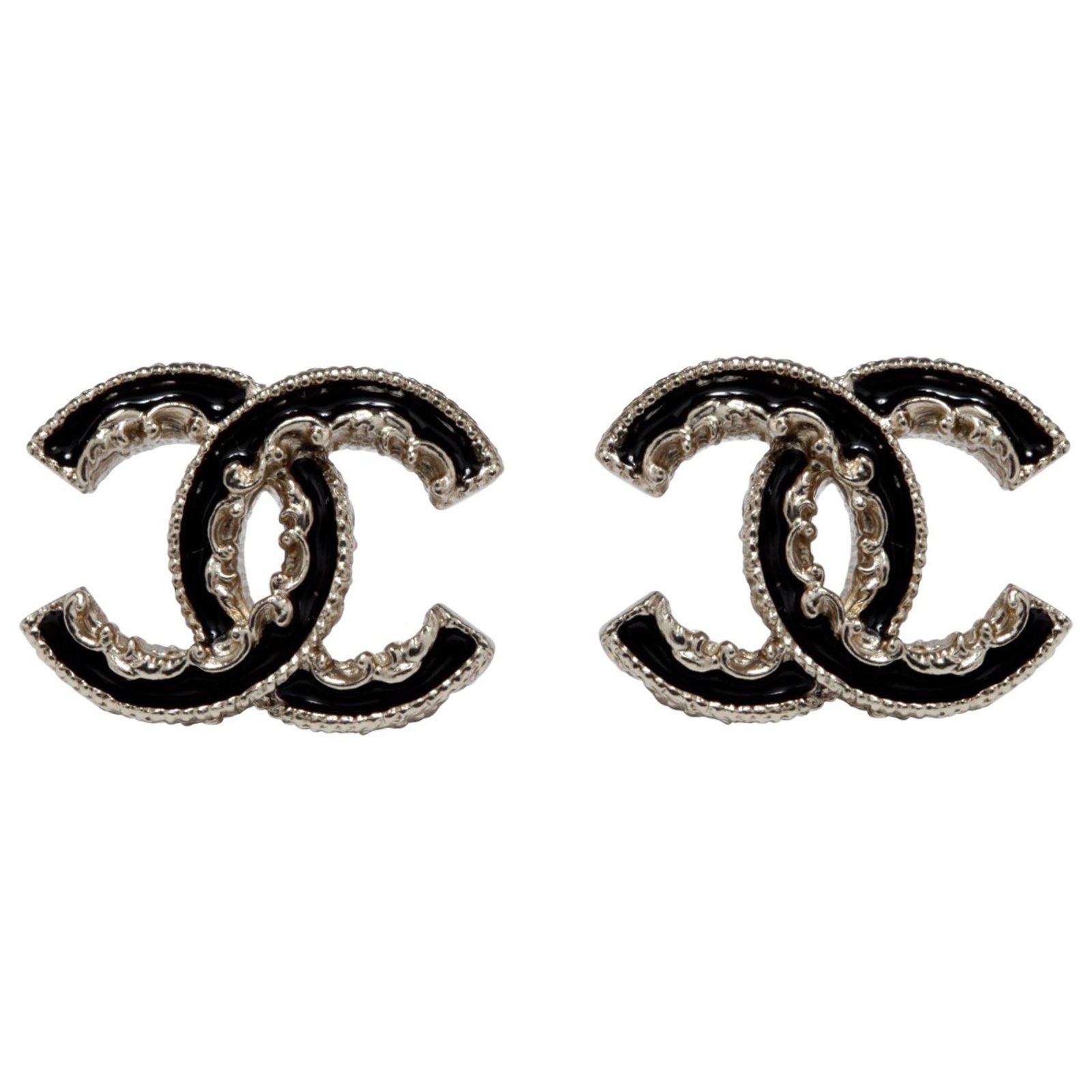 Chanel Chanel Silver Textured Metal With White And Black Strass Double Hoop  Earrings 2017 Available For Immediate Sale At Sothebys