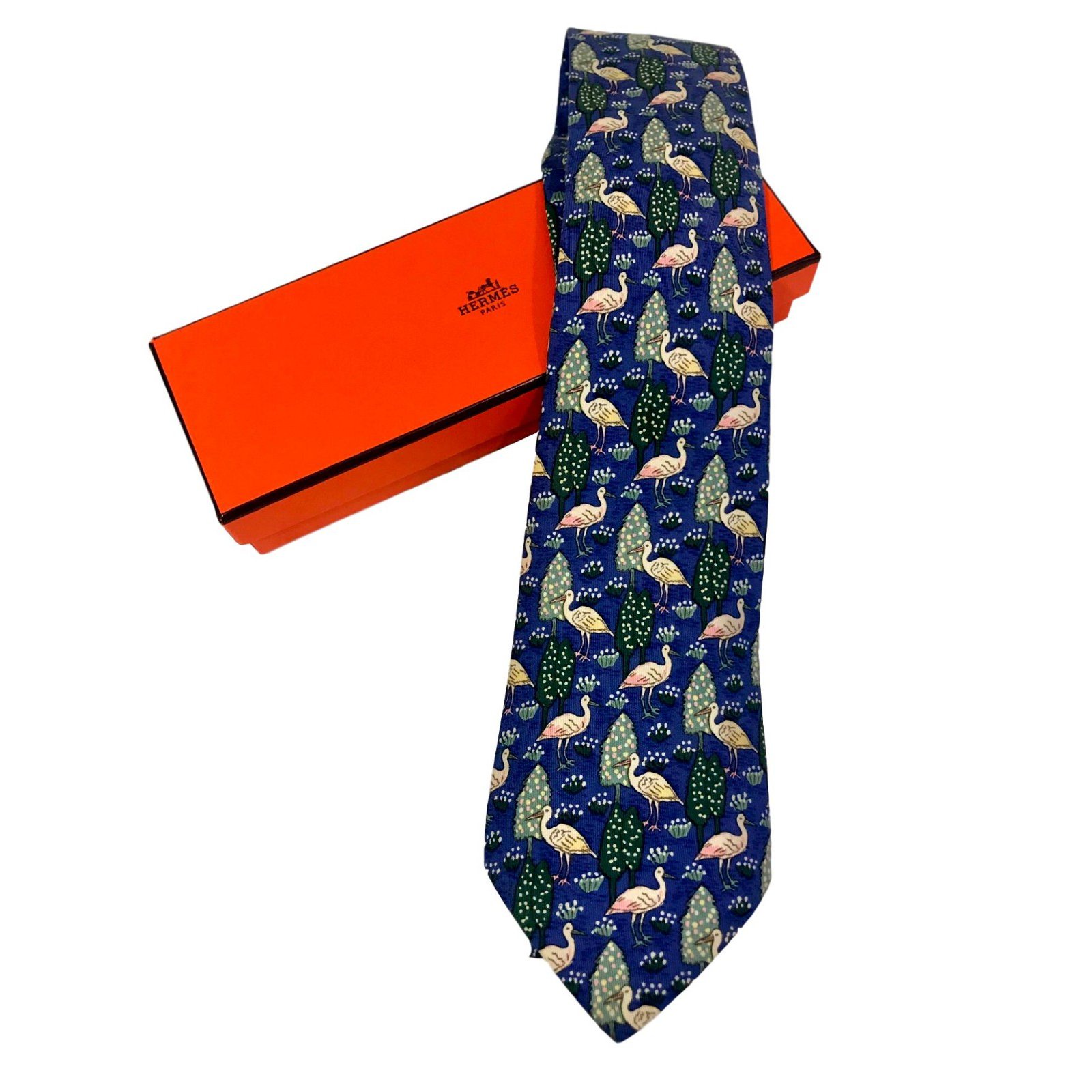 HERMES Blue Multicolor Micro Paisley Print Silk Twill Neck Tie #5003