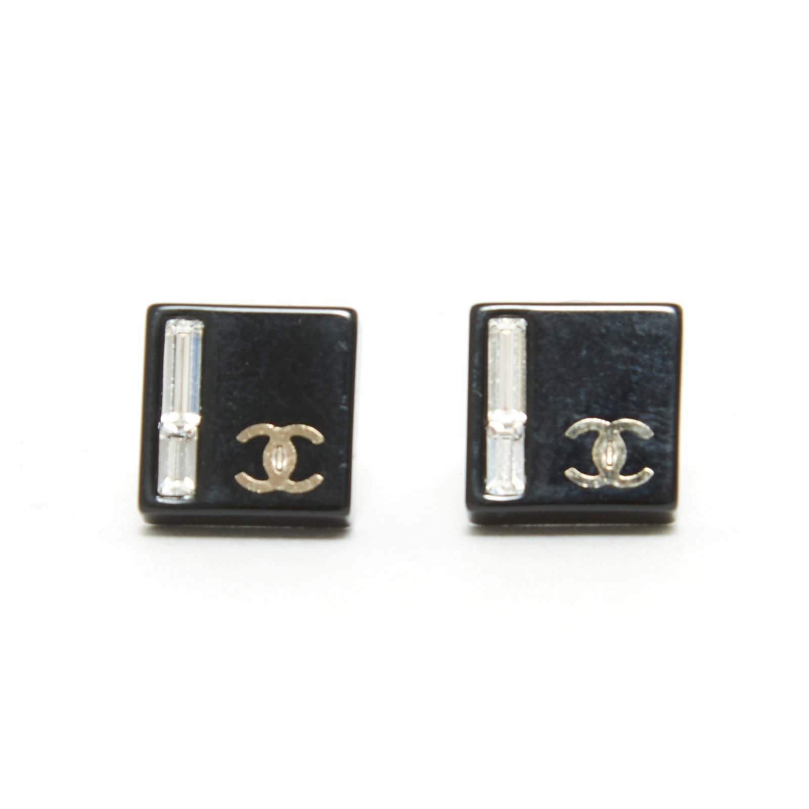 Chanel Vintage Black Stud Earrings with CC Logo