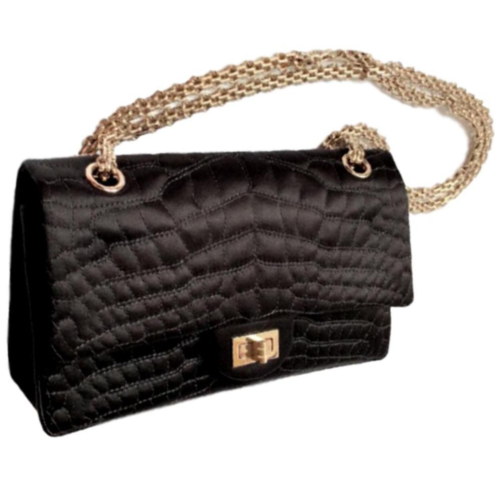 Chanel Black Croc-embossed satin 2.55 reissue bag. ref.93263