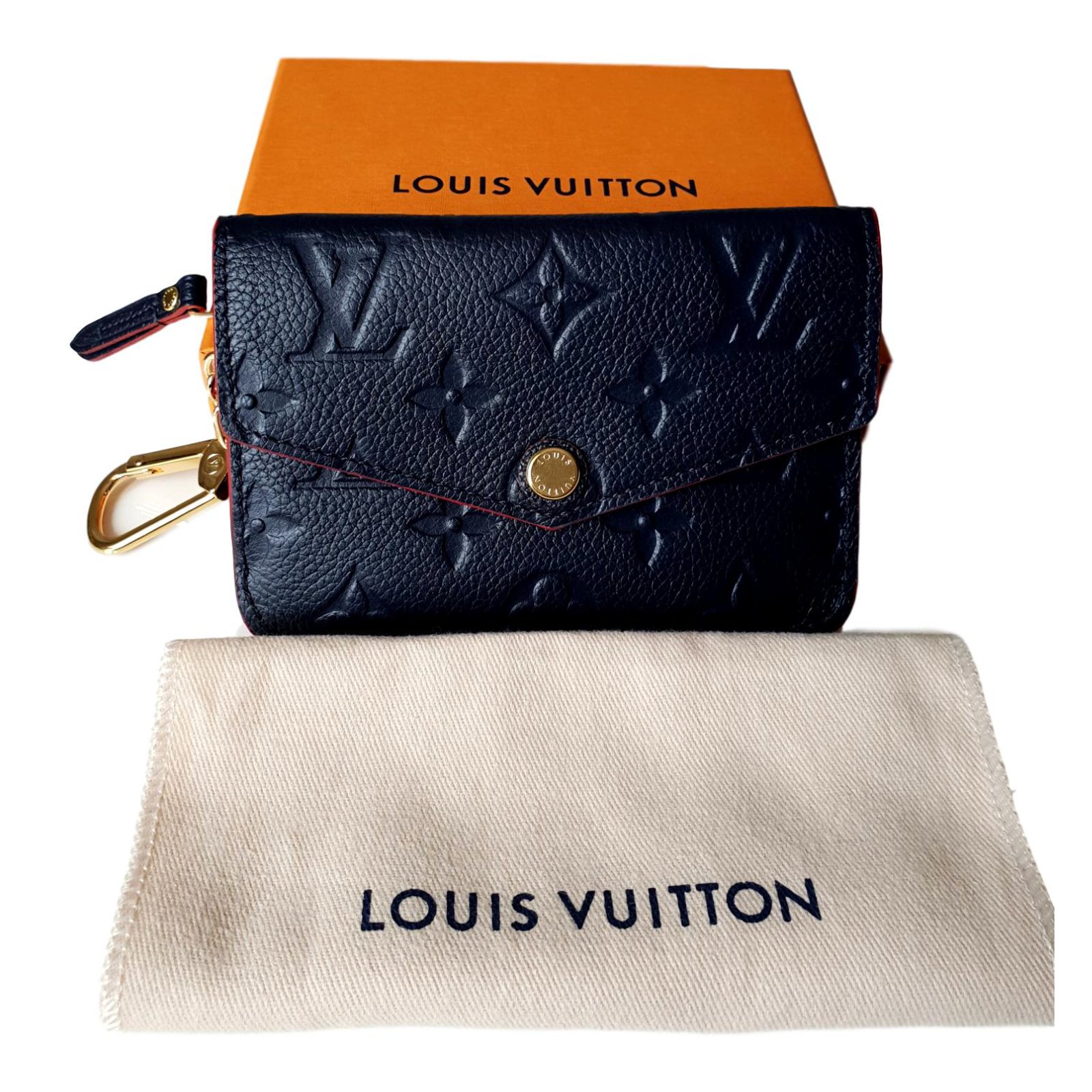 Louis Vuitton Navy Blue Knit Leather Pocket Trim Detail Long