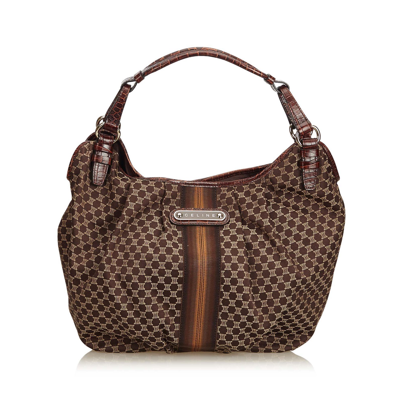 Céline Vintage - Macadam Jacquard Hobo Bag - Brown Beige - Leather