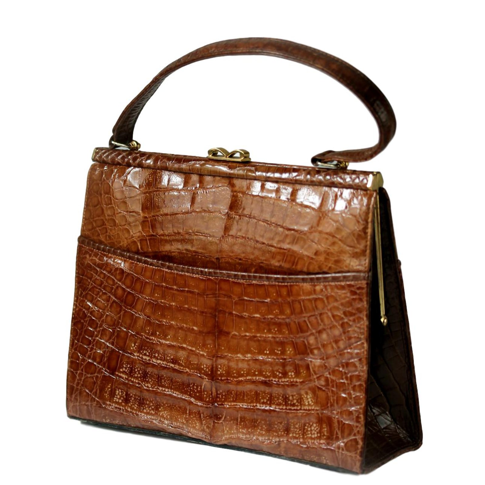 Autre Marque Exotic leather structured top handle bag Caramel ref.98302 -  Joli Closet