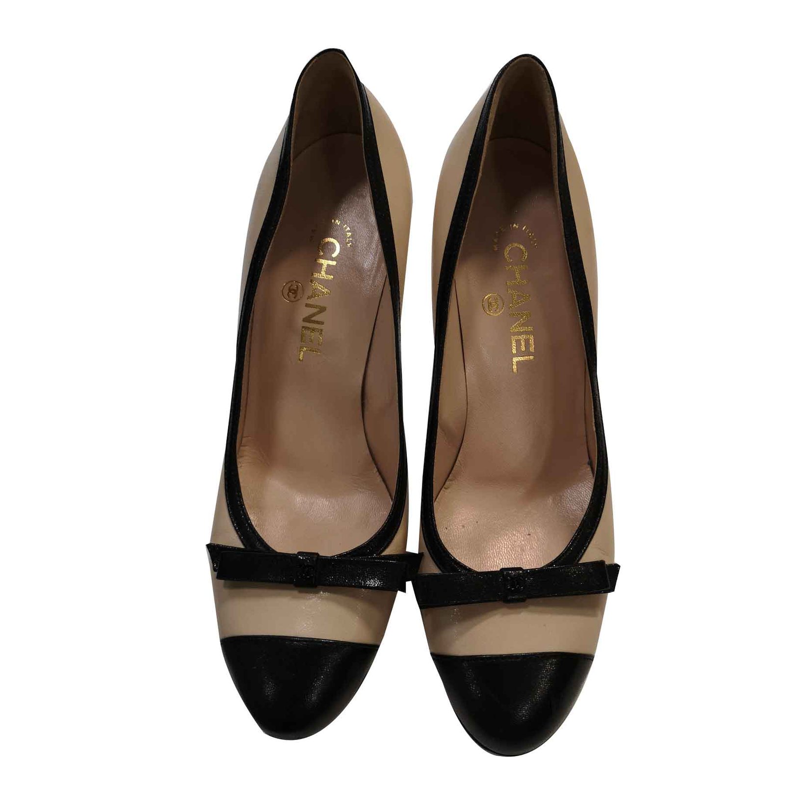 CHANEL, Shoes, Chanel Runway Two Tone Black Beige Mary Jane Heels