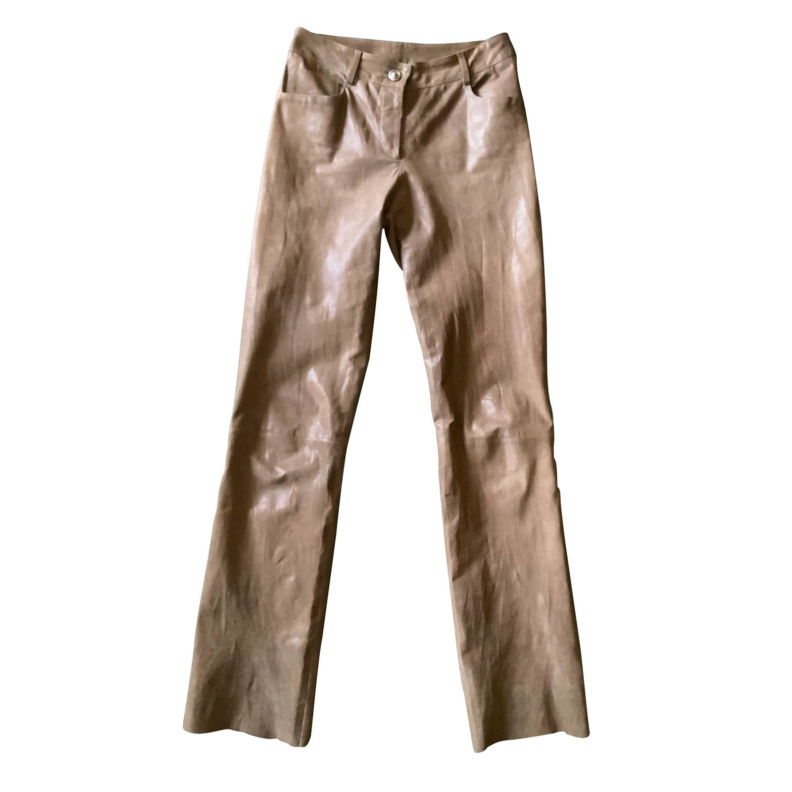 Pants, Leggings Chanel Buffalo Leather Trousers t.34 Chocolate Size 34 FR