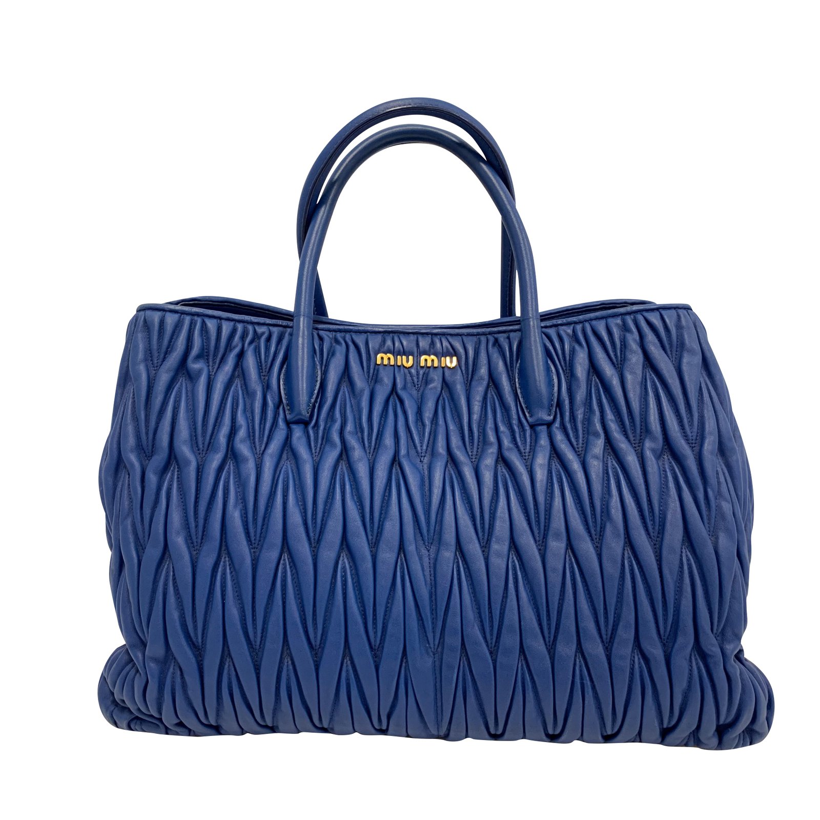 Miu Miu Quilted tote bag Blue Leather ref.98635 - Joli Closet
