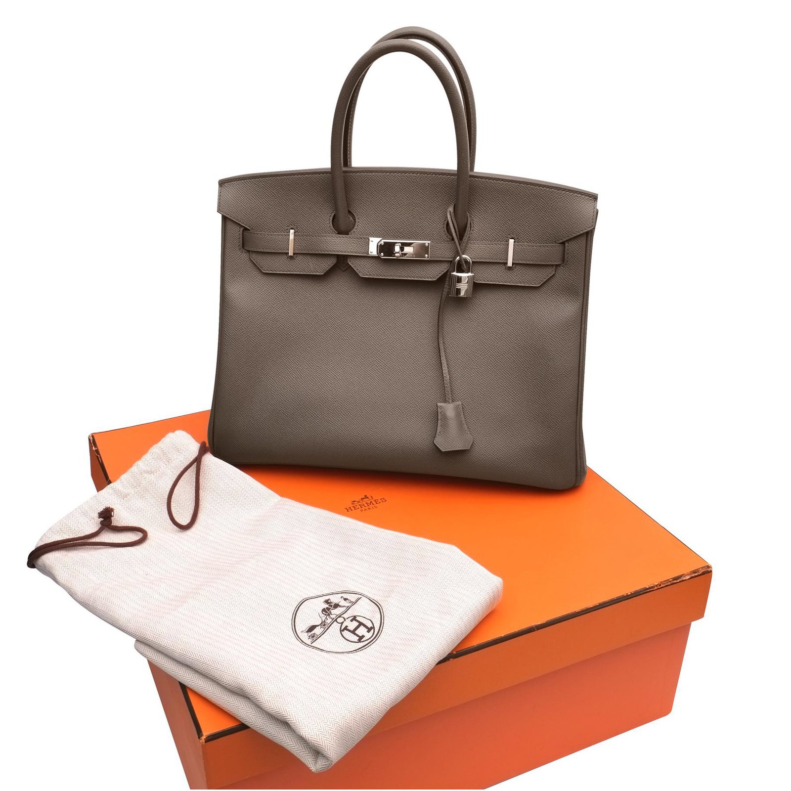 Hermès Birkin 35 leather epsom color tow, silver hardware palladium, In  very good shape ! Grey ref.98772 - Joli Closet