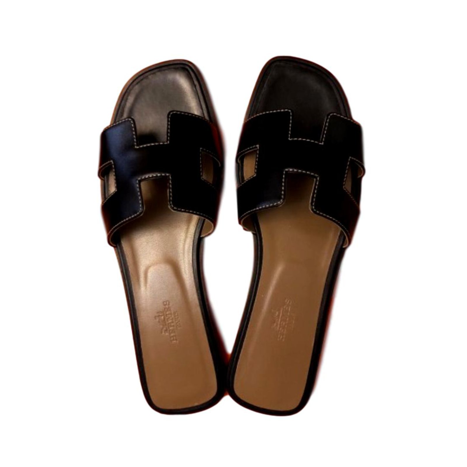 Oran Hermès sandals Black Leather ref.99148 - Joli Closet