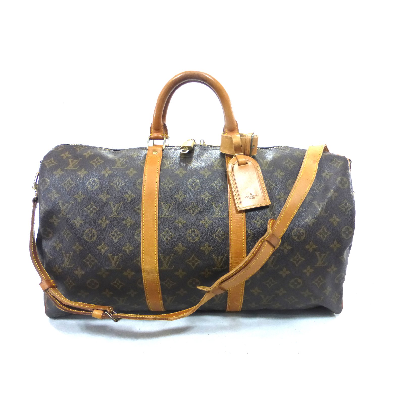 Louis Vuitton keepall50 monogram shoulder strap Travel bag Leather Brown ref.99323 - Joli Closet