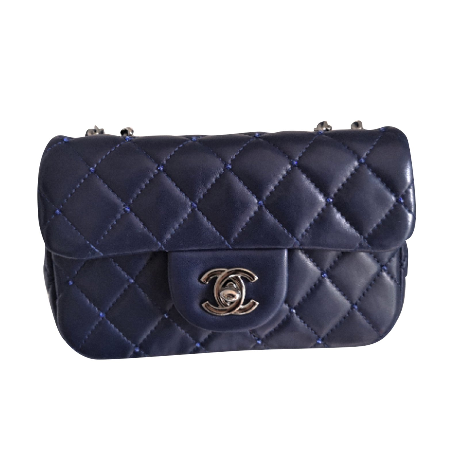 Limited edition Chanel Navy blue mini flap bag with swarovski
