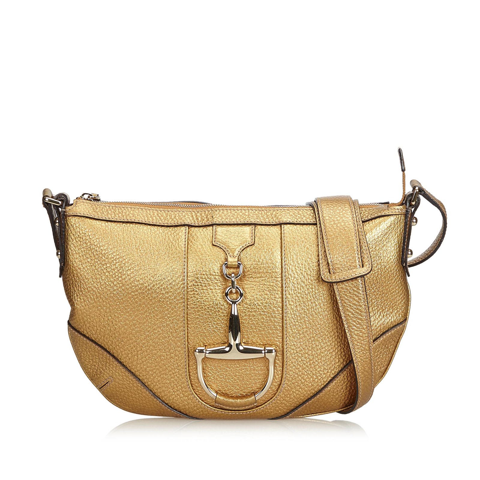 Gucci Metallic Leather Horsebit Crossbody Handbags Leather,Other Golden ref.100090 - Joli Closet