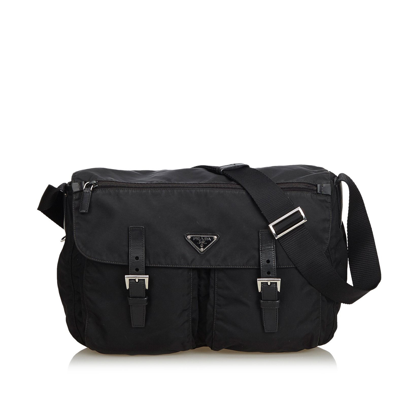 Prada Tessuto Nylon Messenger Bag Black Leather Cloth ref.100288 Joli  Closet