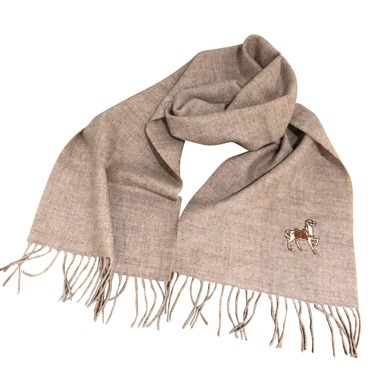 Autre Marque AC Canova Écharpe 100% Wolle Maroon Beige besticktes Pferd ...