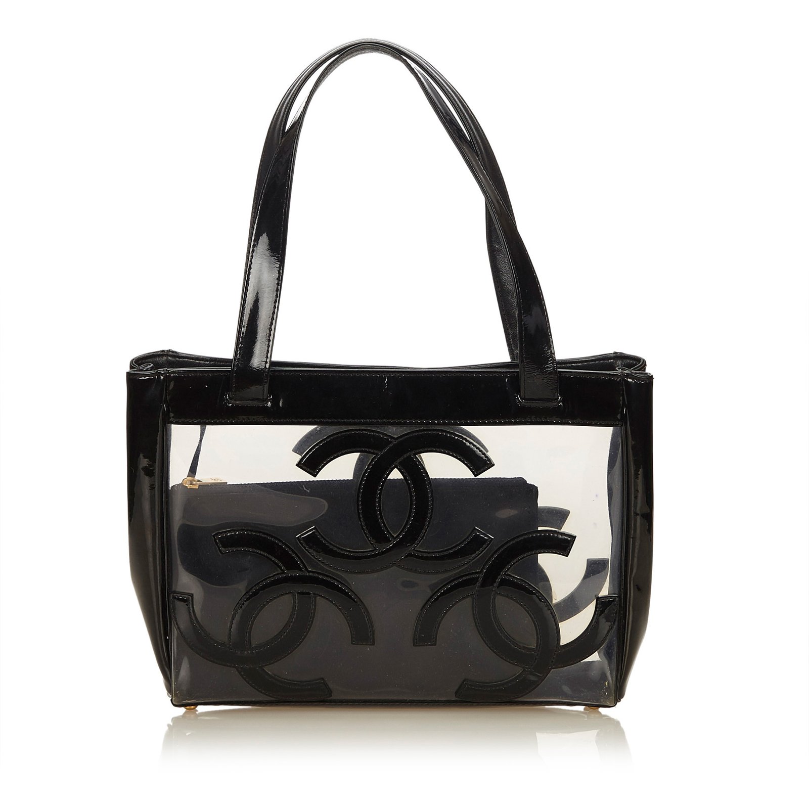 styledrobe — CHANEL Patent Leather CC Logo Clear Vinyl Tote Bag