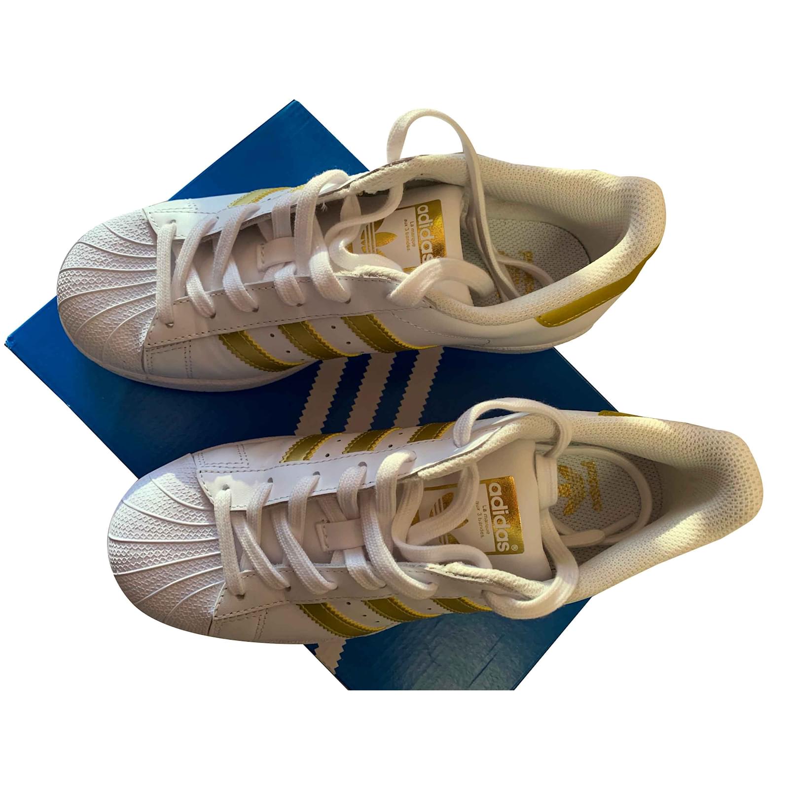 Adidas Superstar Basketball New Gold Color Band White Ref 100583 Joli 