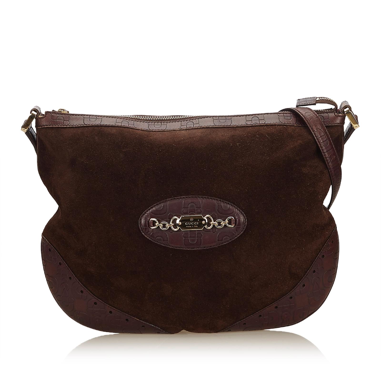 Gucci Suede Crossbody Bag Brown Dark brown Leather ref.100706 Joli Closet