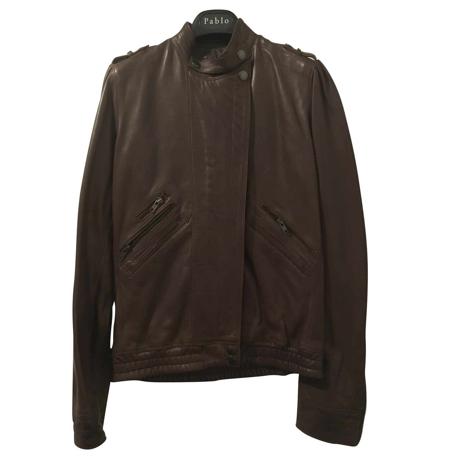 Zadig & Voltaire Leather bomber / biker type leather jacket Brown ref ...