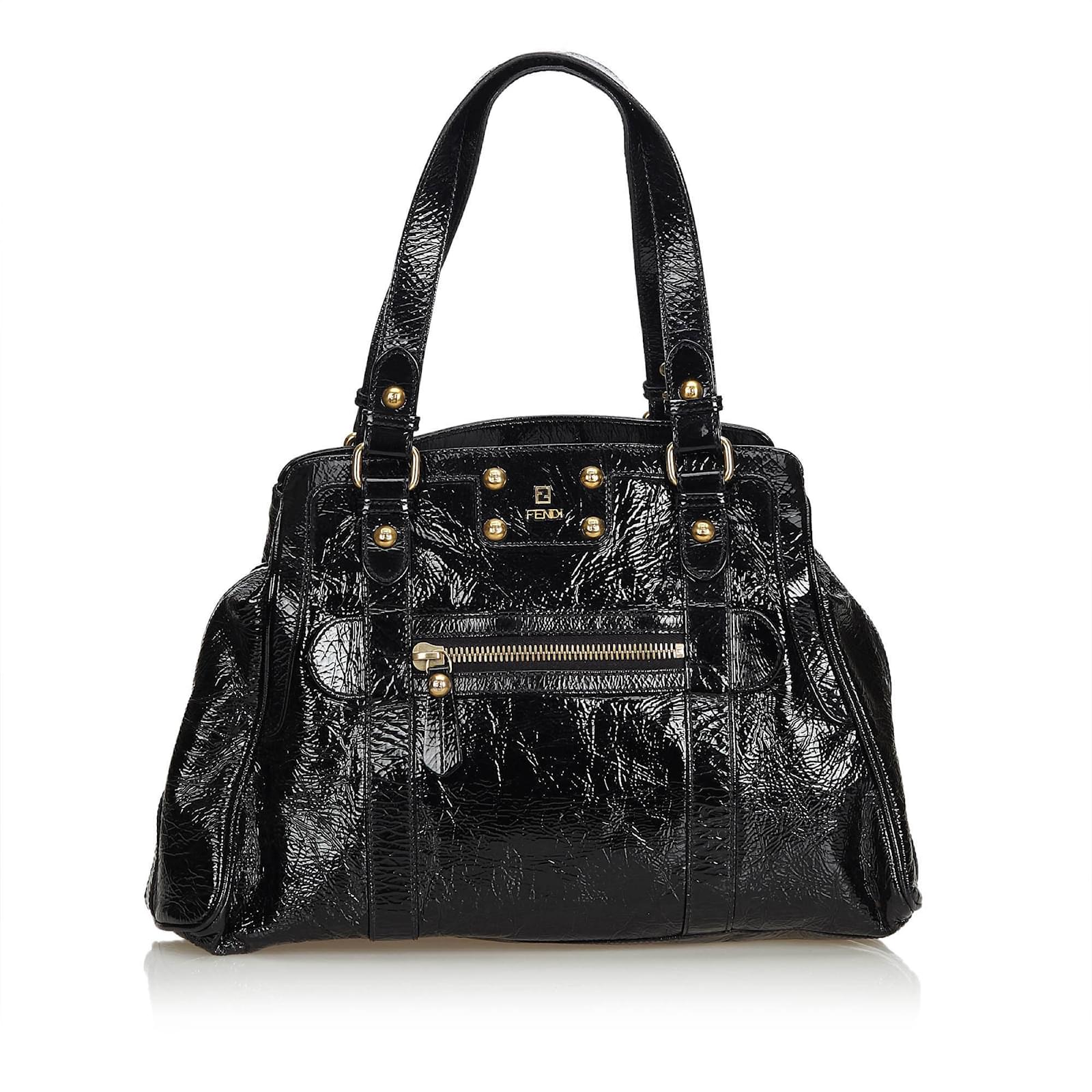 Fendi Sac cabas en cuir verni Du Jour Cuir vernis Noir ref.101124
