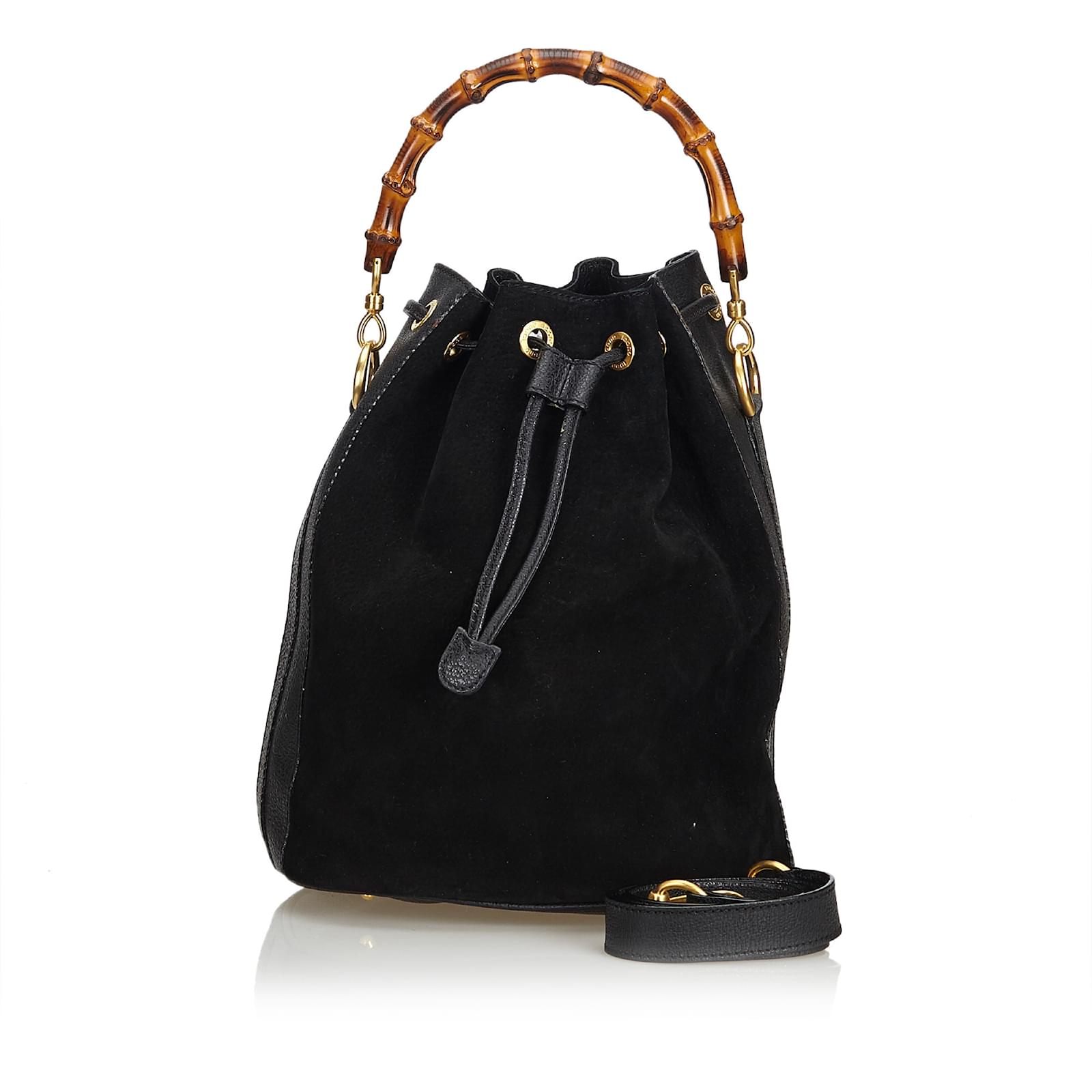 Gucci Eimer-Tasche aus Bambus-Wildleder Schwarz Schweden ref