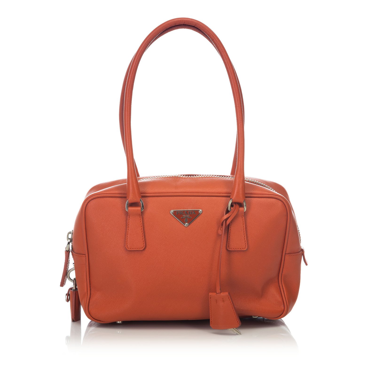 Prada Saffiano Lux Bowler Bag Orange Leather ref.101889 - Joli Closet