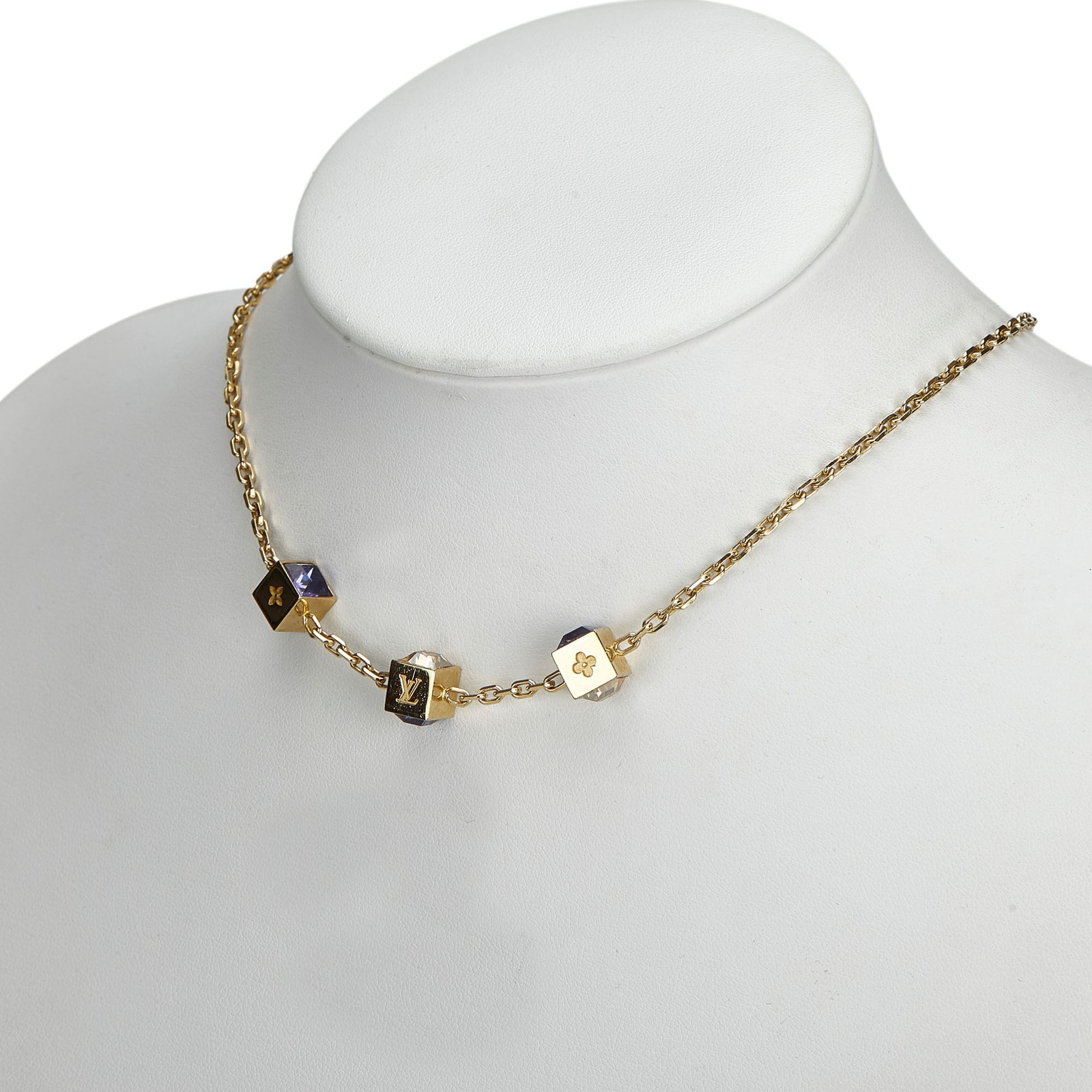Louis Vuitton LV Monogram Gold The Gamble Crystal Necklace LV-0814N-0004